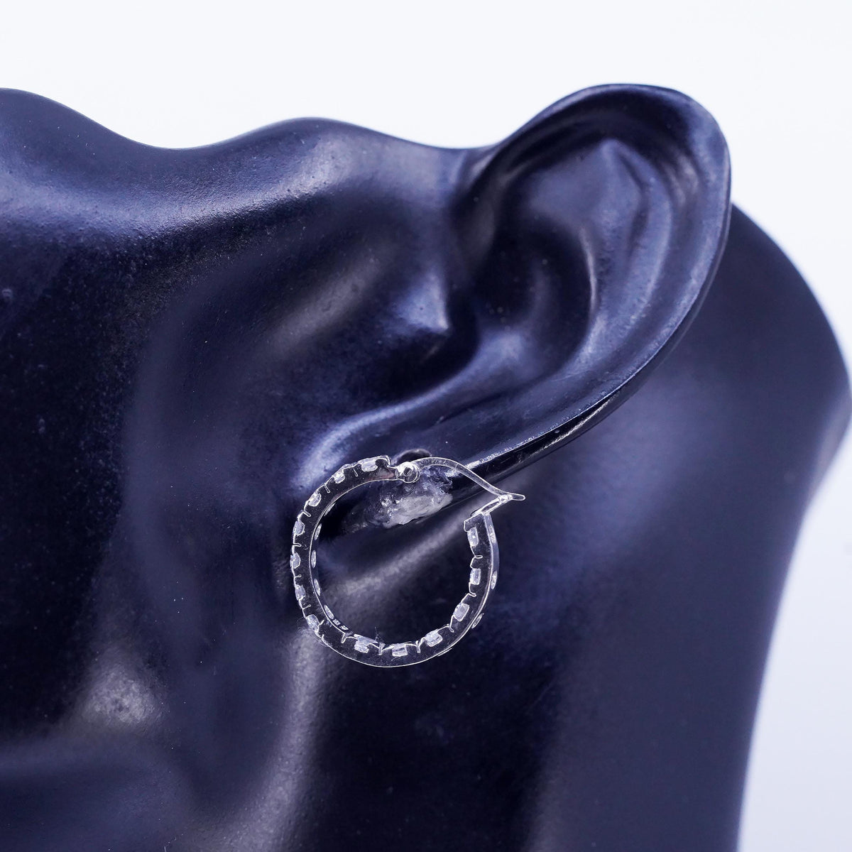 0.75", vintage Sterling silver handmade earrings, 925 Huggie hoops cluster CZ
