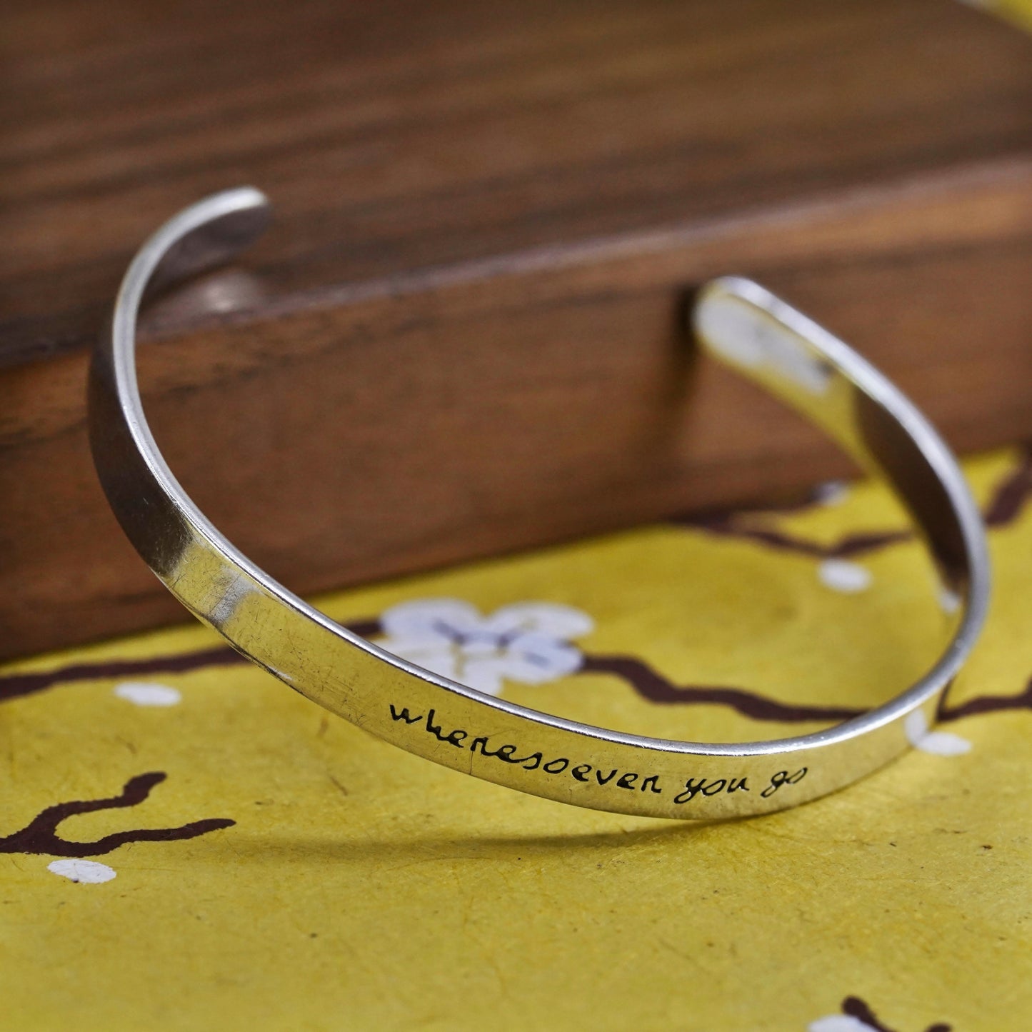 6.5", Far fetched Sterling silver bracelet, 925 cuff wherever you go with heart