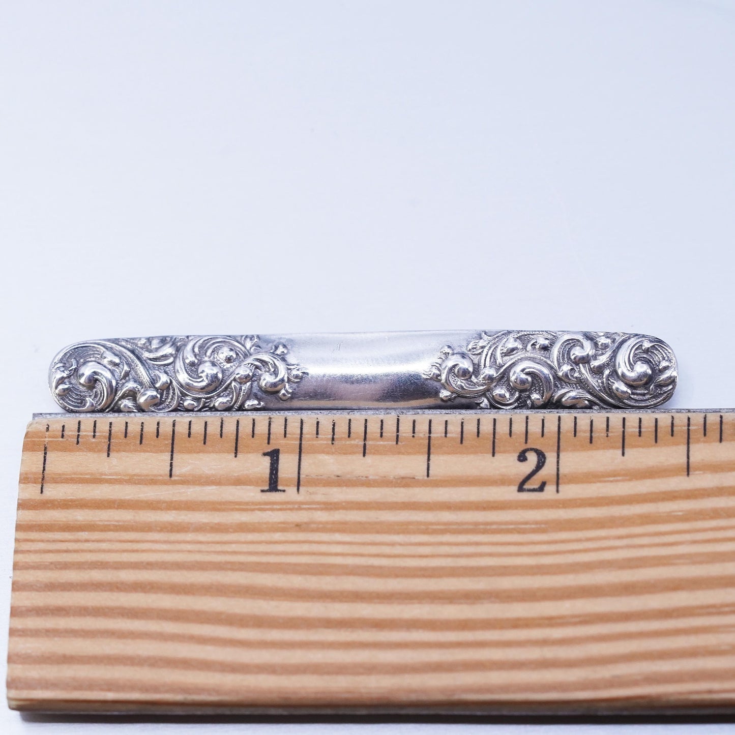 Vintage Sterling 925 silver handmade brooch, textured bar pin with beads