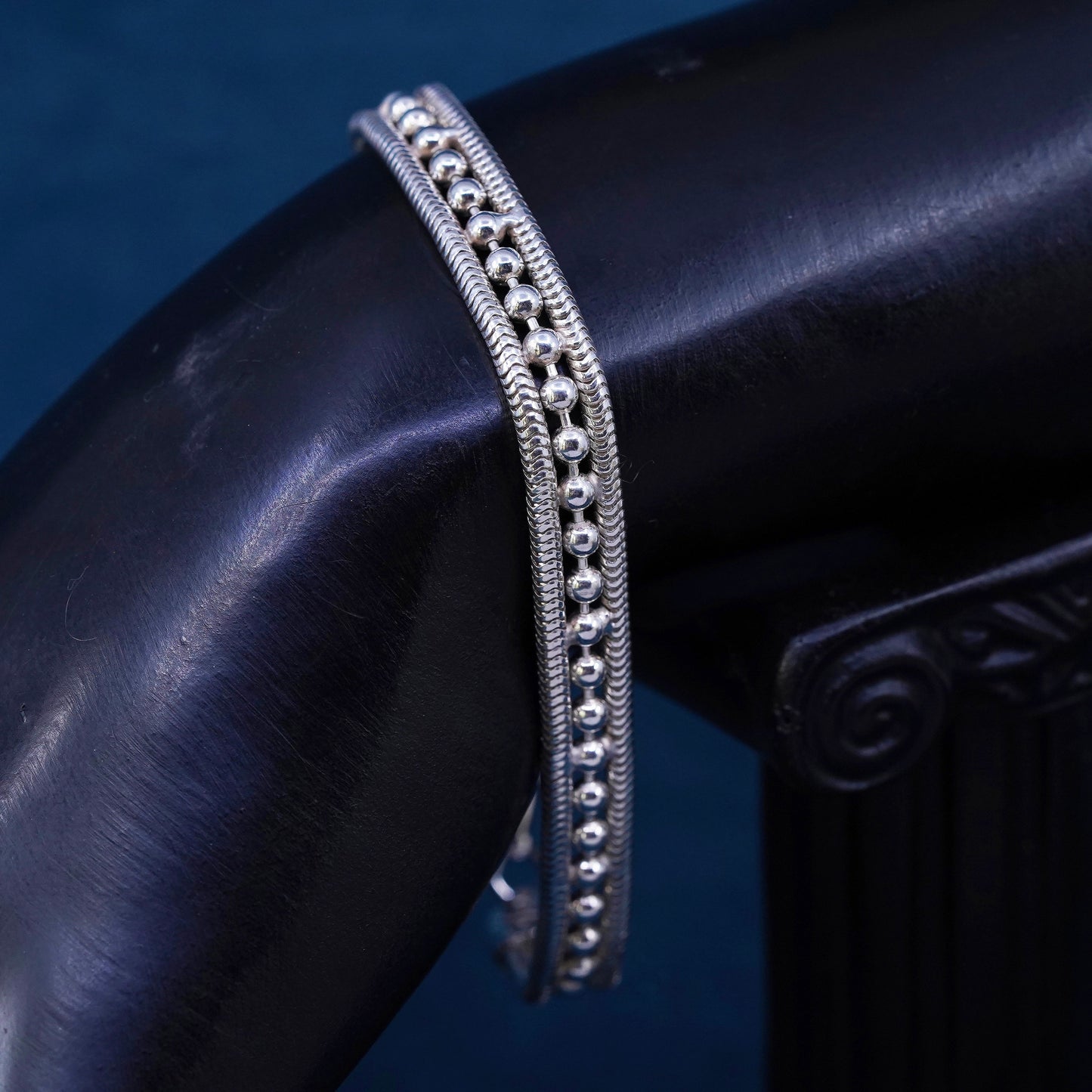 7.25", Sterling silver handmade bracelet, 925 silver snake chain with beads