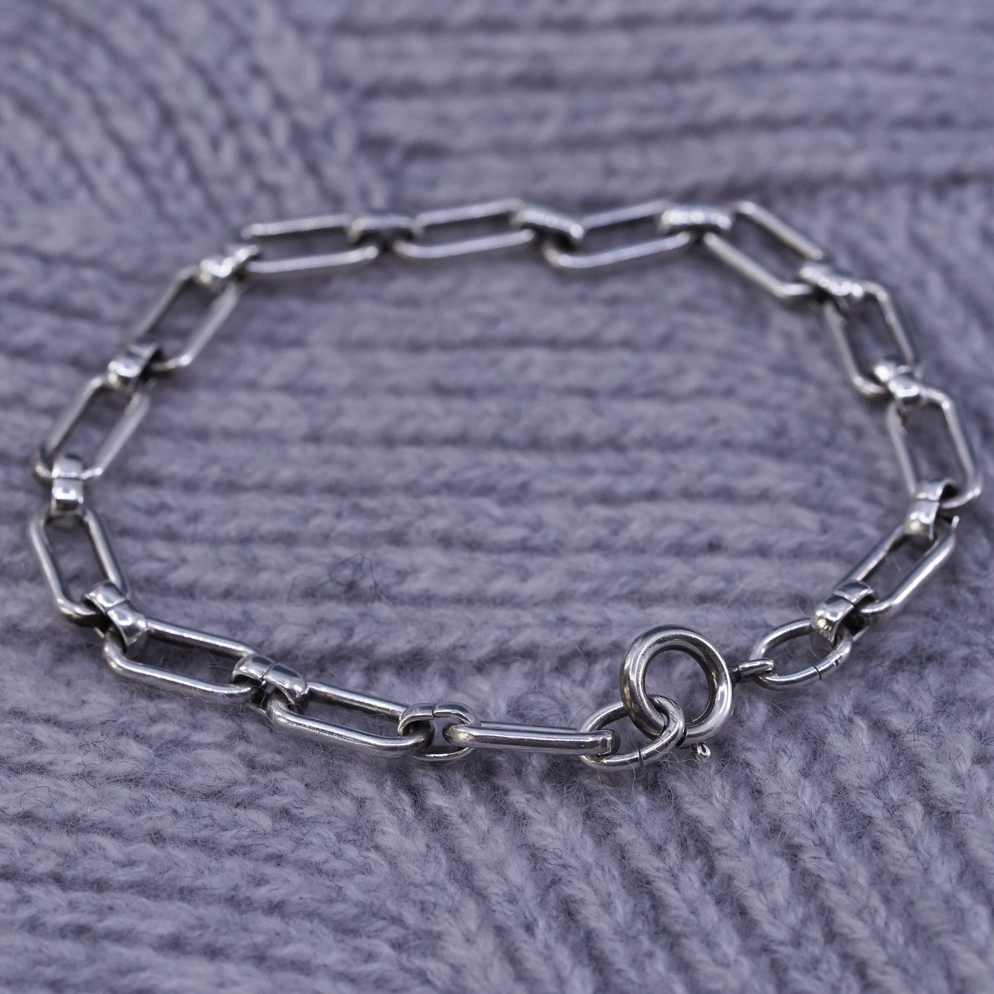 7.25" 6mm, vintage Sterling silver handmade bracelet, 925 elongated link chain