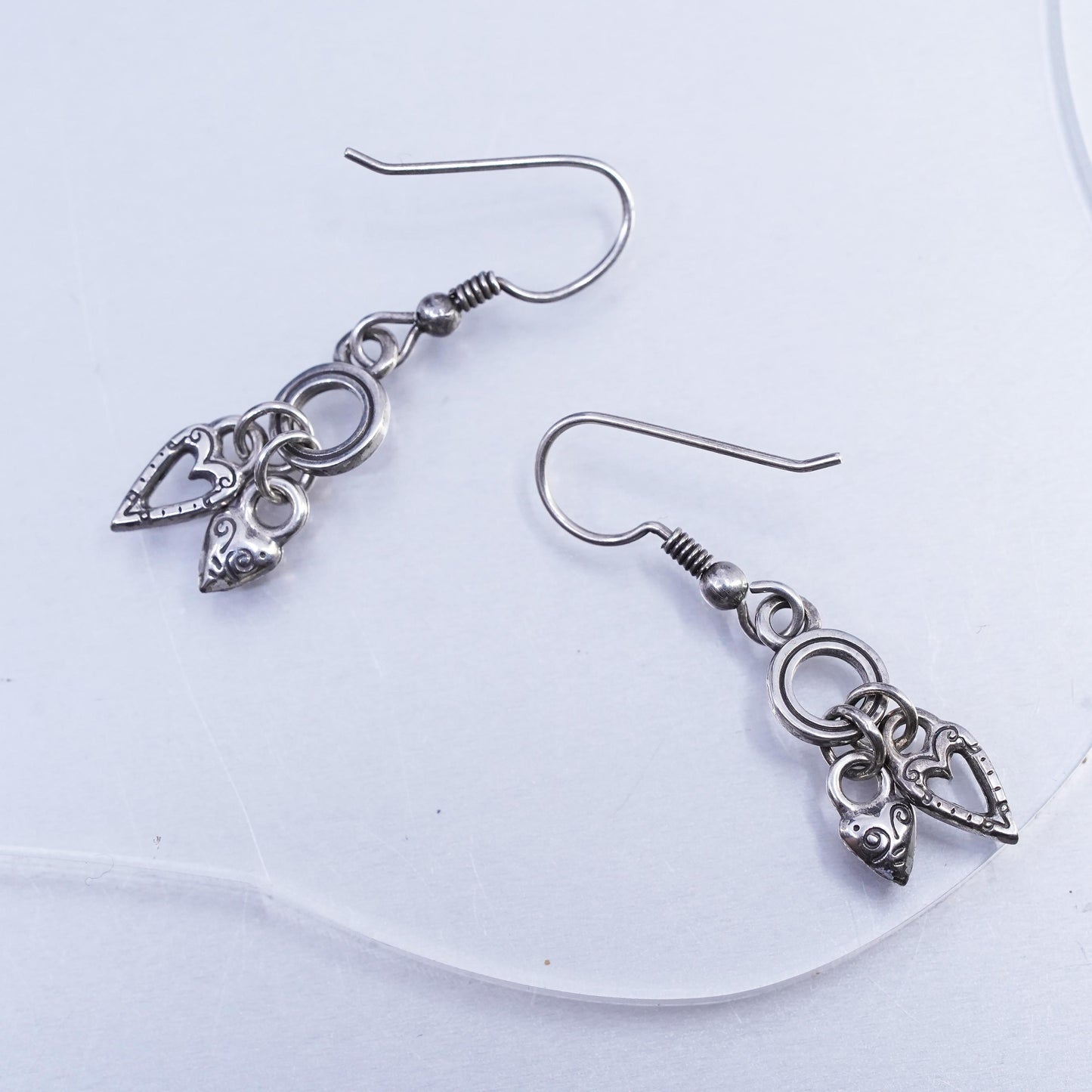 Vintage Sterling 925 silver handmade textured heart earrings
