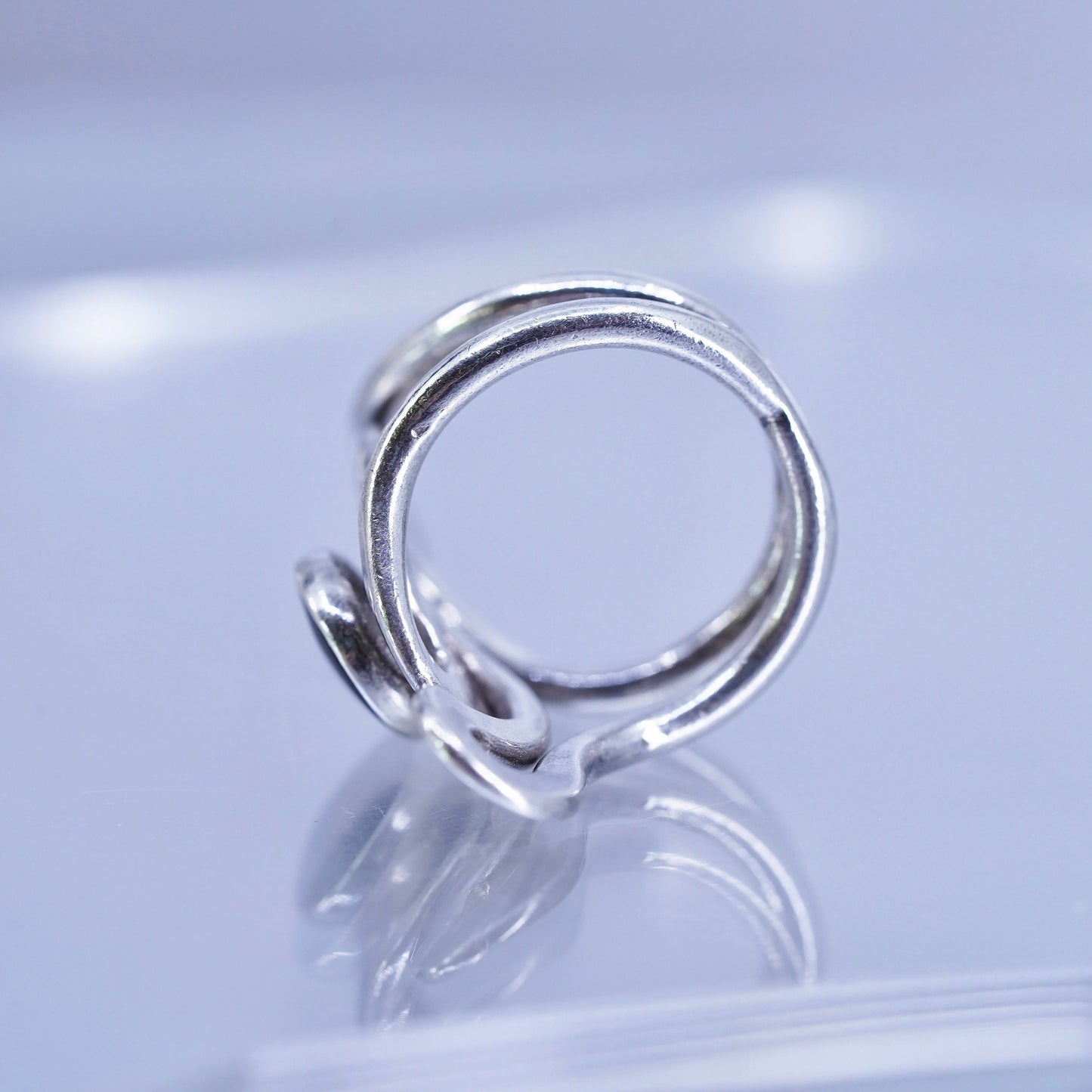 Size 7.25, vintage modern Sterling 925 silver handmade twisted ring with obsidian