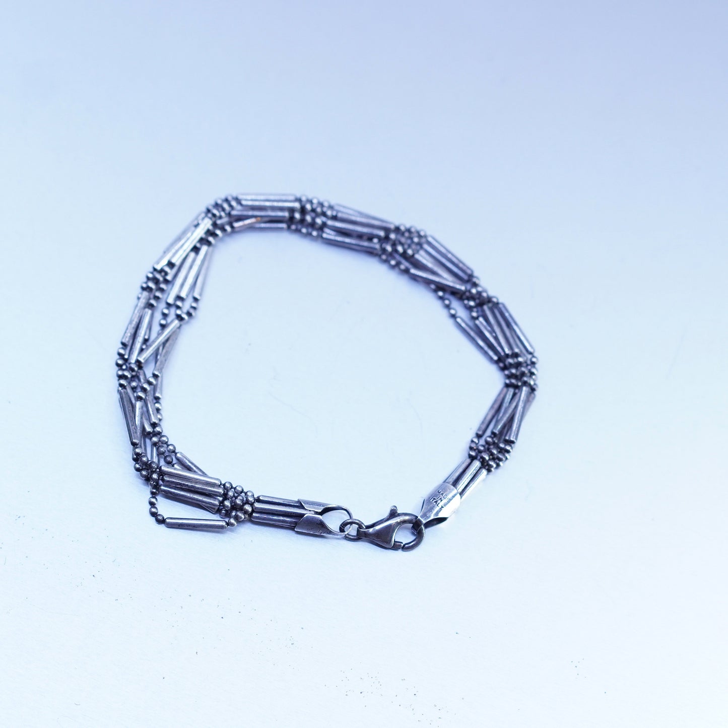 7”, Italy Milor Sterling 925 silver bracelet, multi strands tube bead chain