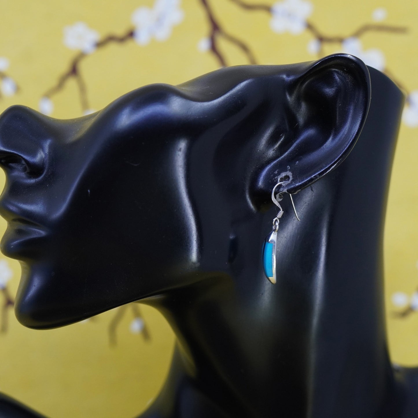 Vintage Sterling 925 silver handmade earrings with turquoise inlay