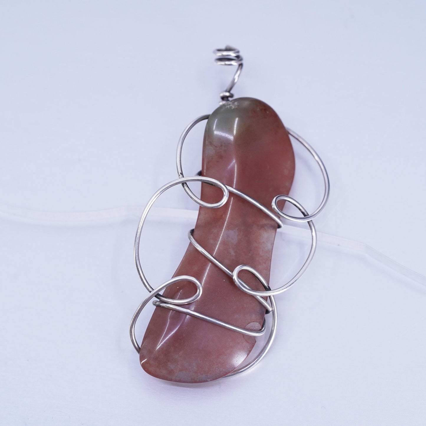 Vintage sterling 925 silver handmade wired agate pendant, stamped silver tested