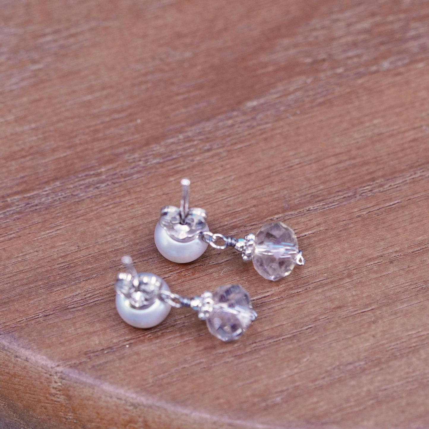 Vintage Sterling silver 925 handmade earrings with pearl and crystal