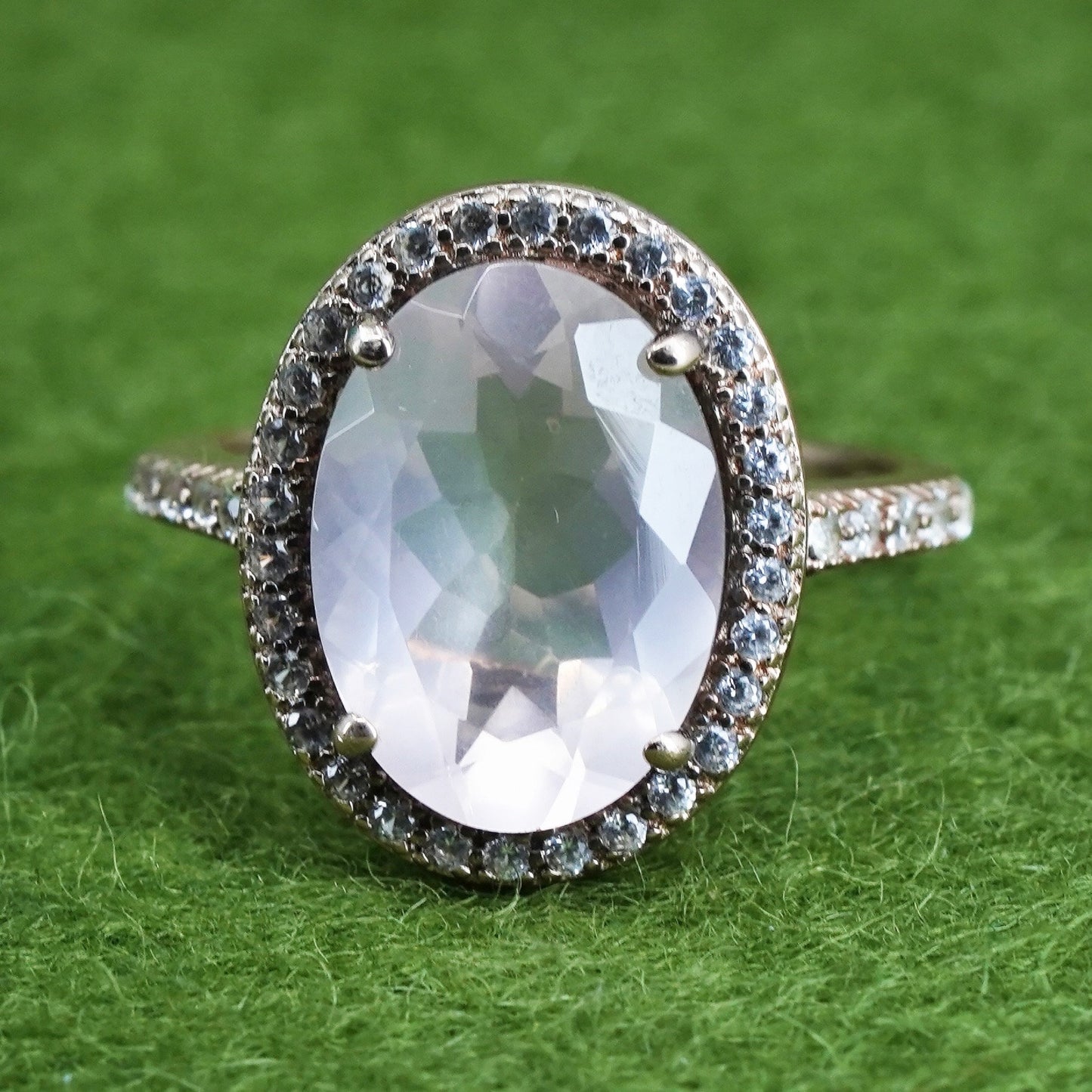 Size 7, Vermeil rose gold over Sterling 925 silver ring with pink quartz and cz