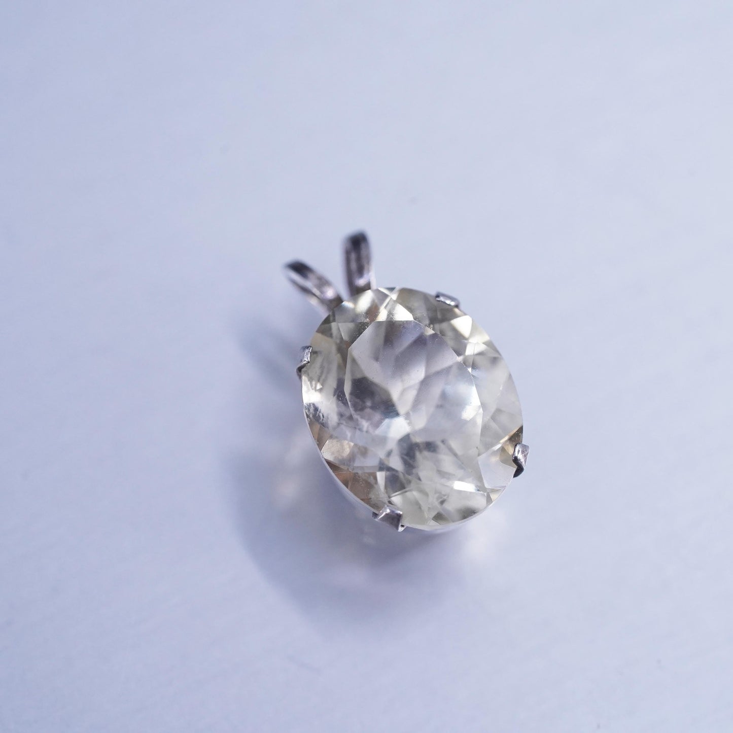 Vintage sterling 925 silver handmade oval charm pendant with crystal