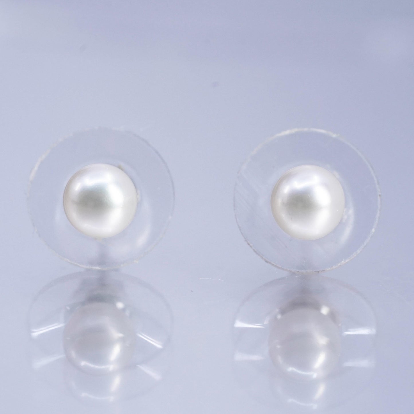 5mm, Vintage Sterling 925 silver handmade earrings, studs with pearl