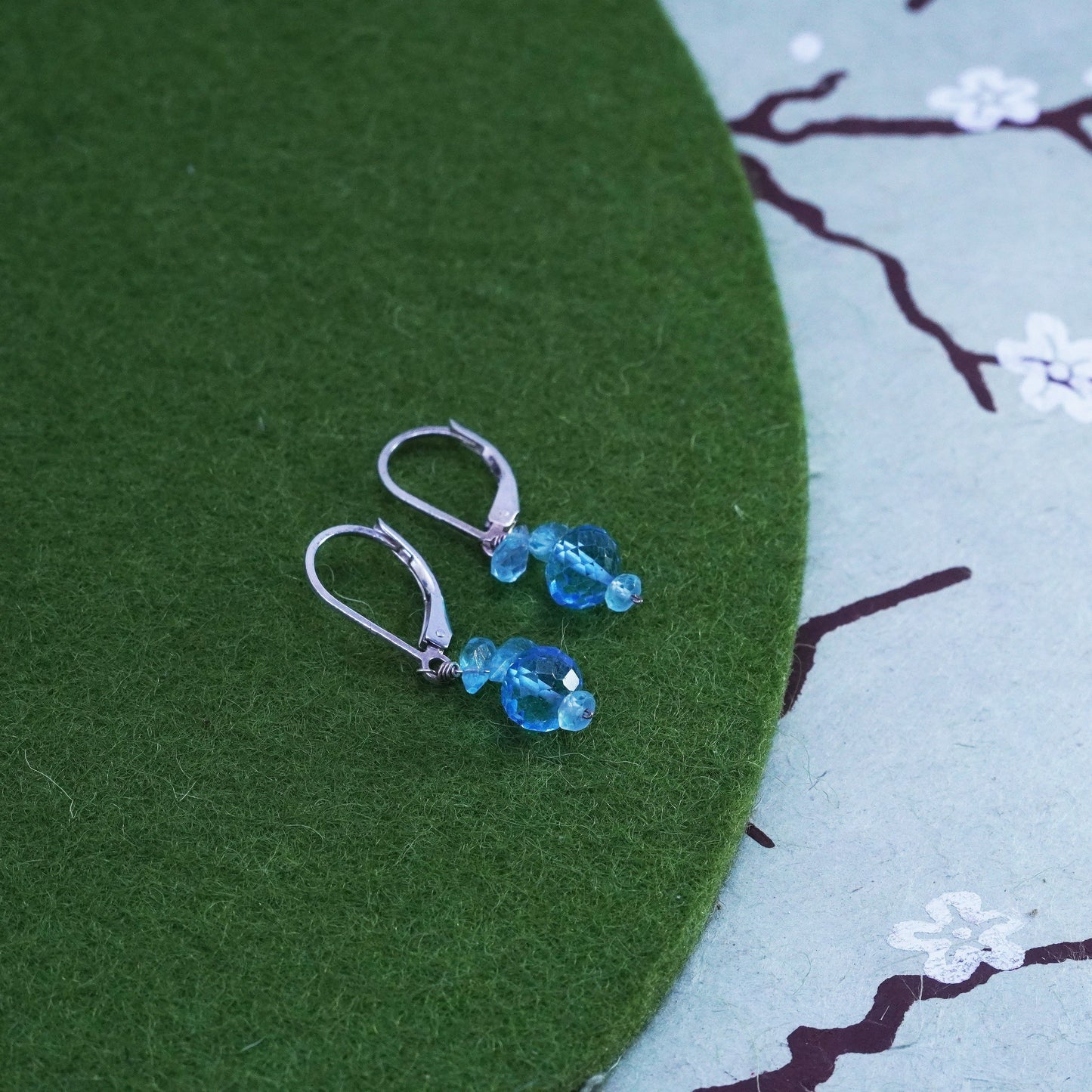 Vintage sterling silver handmade earrings, 925 silver with blue crystal drops