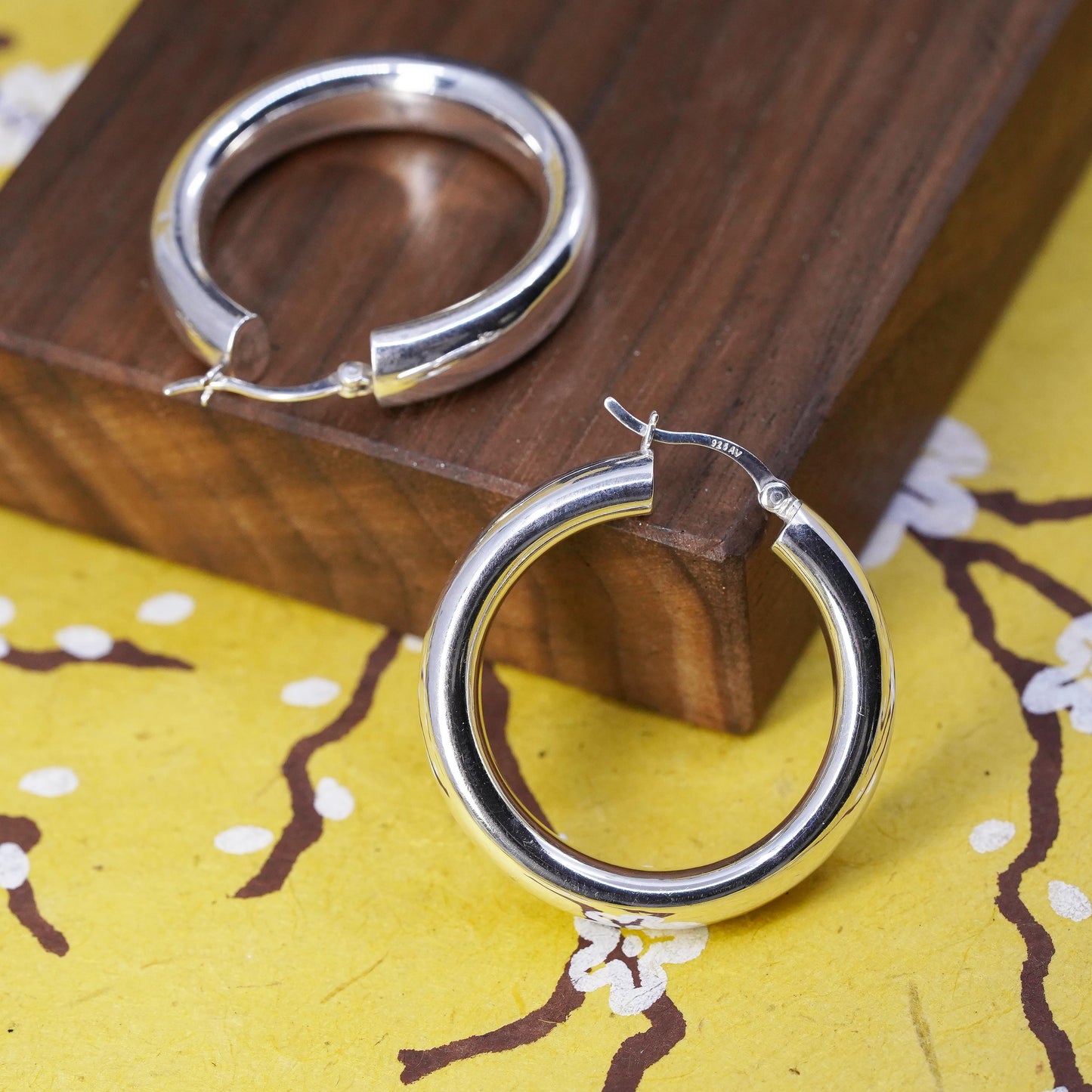 1.5", vintage Sterling silver handmade earrings, bold 925 silver hoops