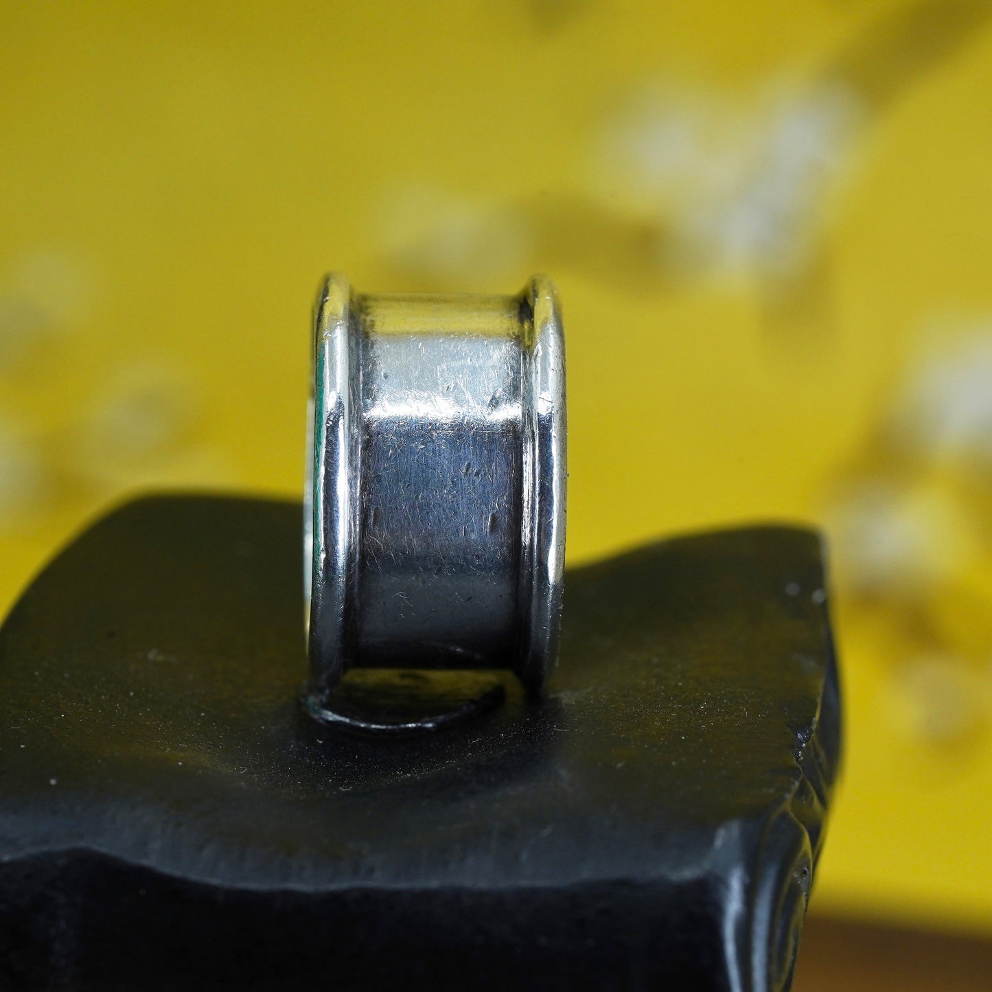 size 6.5, vintage Mexican Sterling silver handmade ring, 925 wide ribbed band