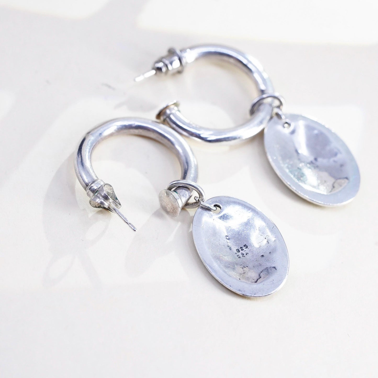 0.75” Vintage 925 Sterling Silver Handmade Earrings Dangles, Oval Scroll Hoops