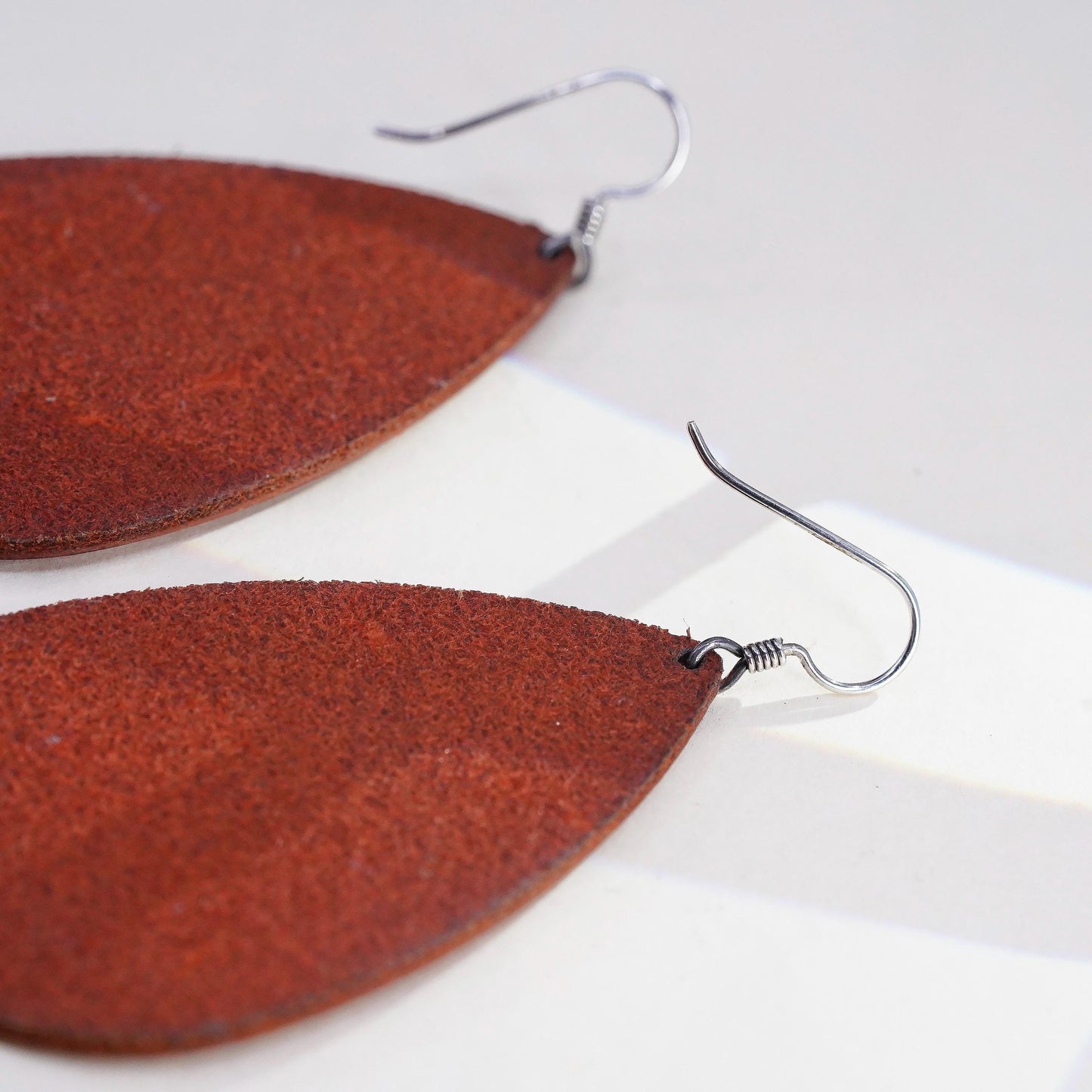 Vintage 925 Sterling Silver handmade Earrings with red leather teardrop