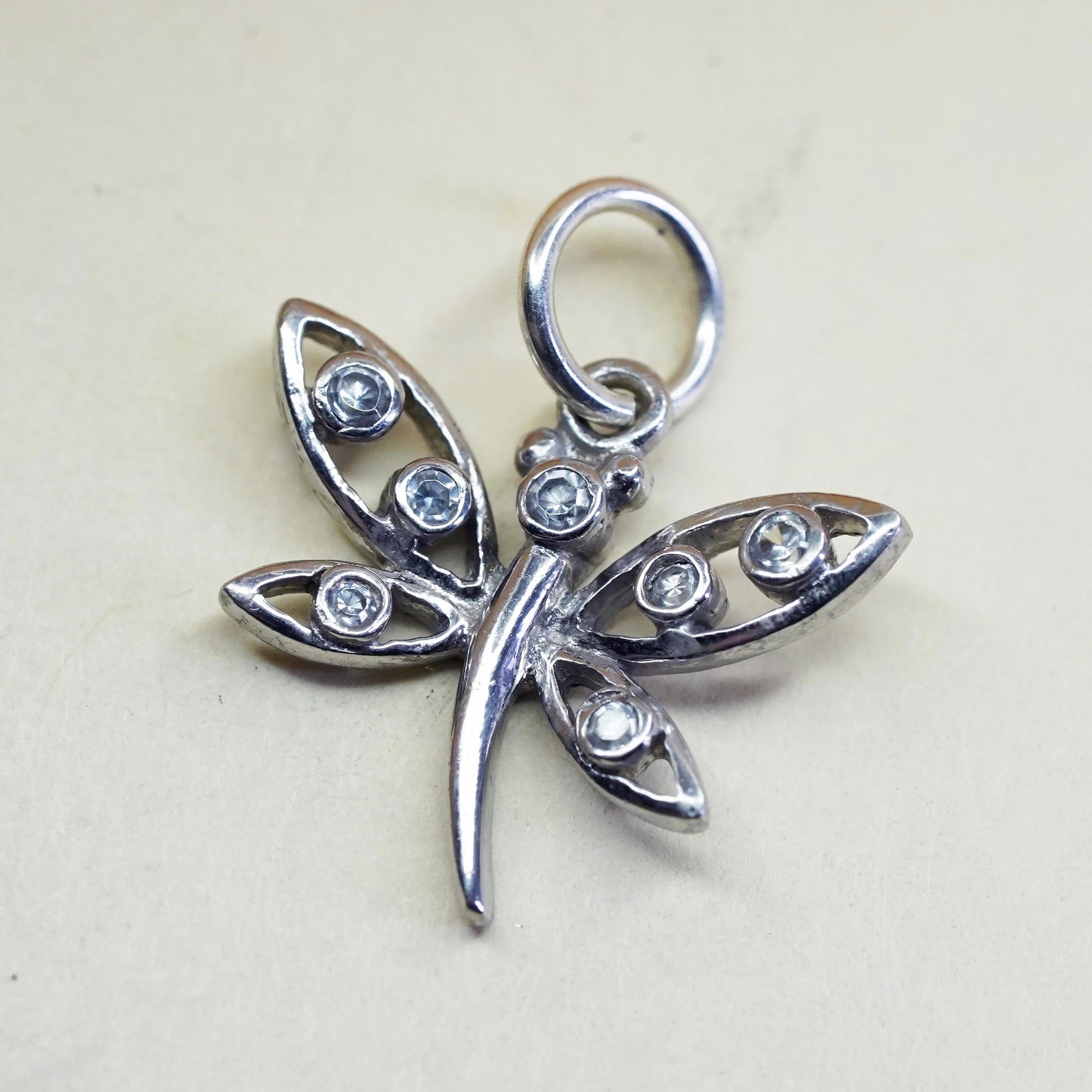 Vintage sterling silver pendant, 925 butterfly with cz