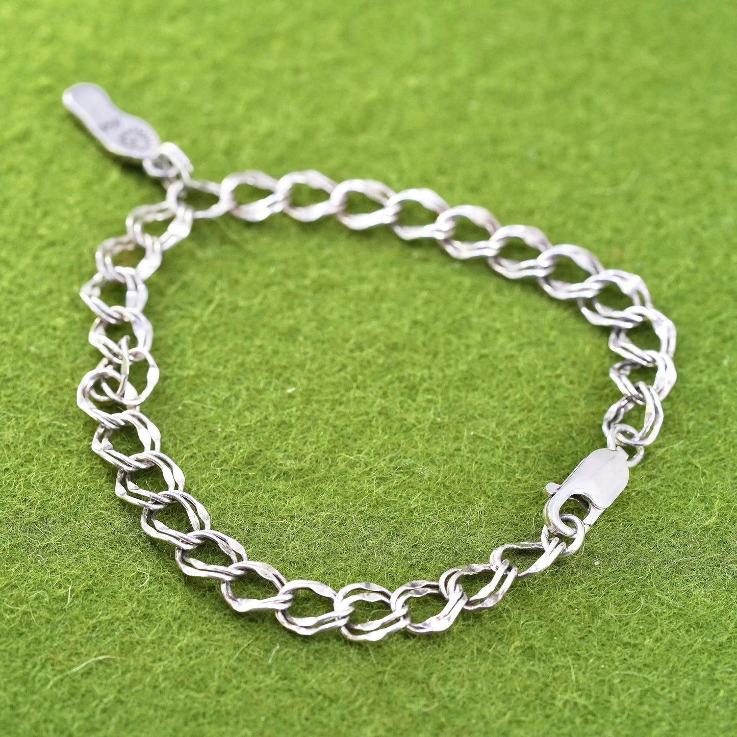 7.5”, sterling silver double curb bracelet, 925 chain with 26.2 sandal charm