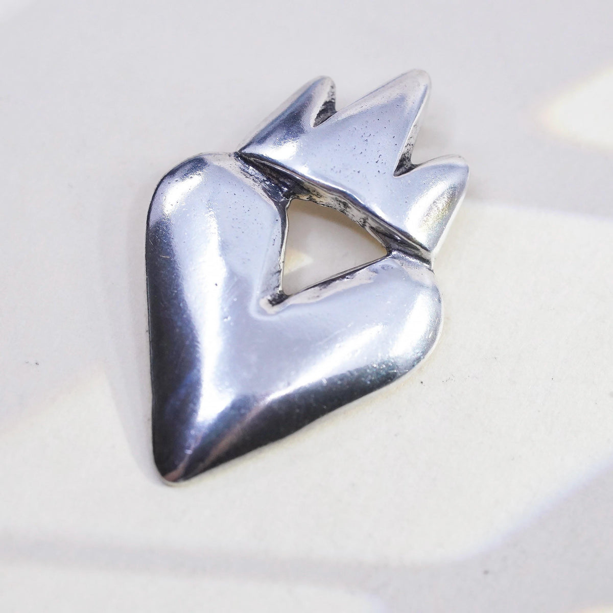 Vintage 925 sterling silver handmade crown heart charm pendant
