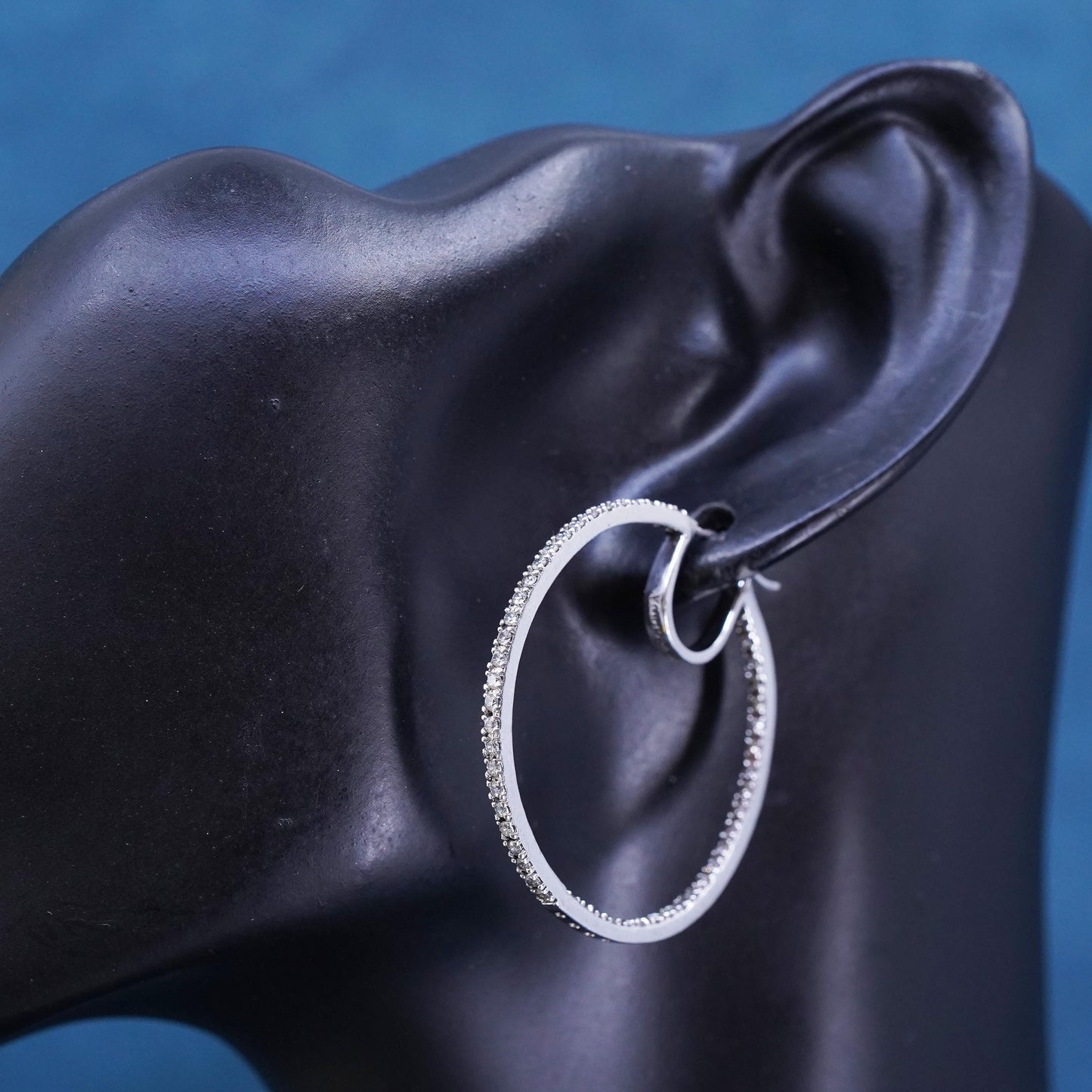 1.5”, Sterling silver handmade earrings, 925 silver hoops with cluster cz