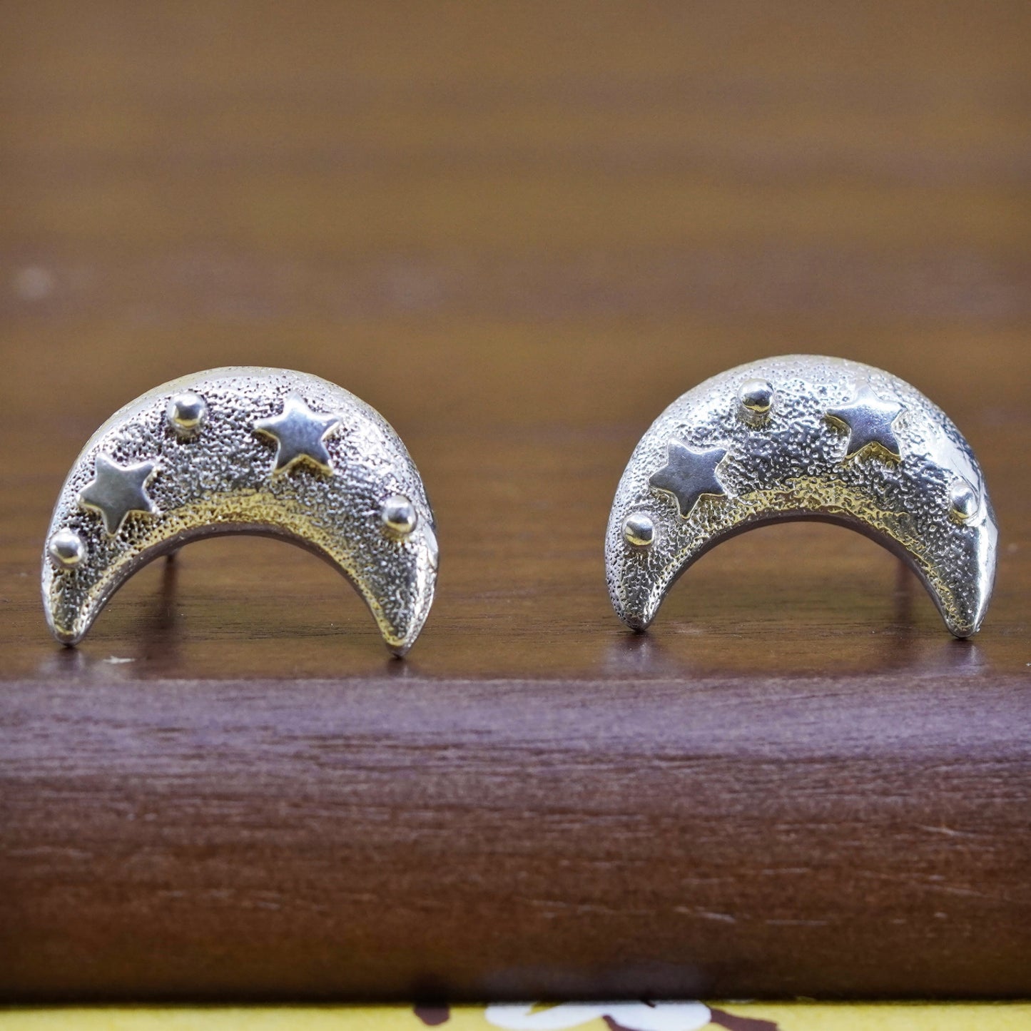 Vintage Mexico Sterling silver handmade earrings, 925 moon star studs