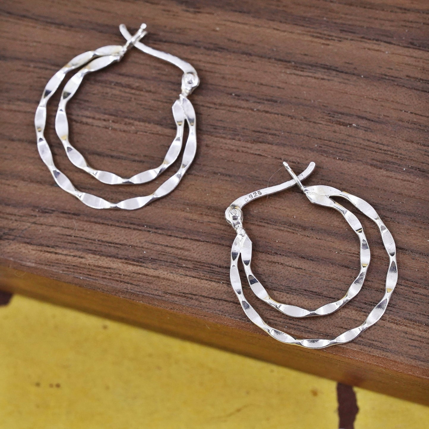 1", vintage Italy Sterling silver handmade hoops, textured 925 huggie earrings