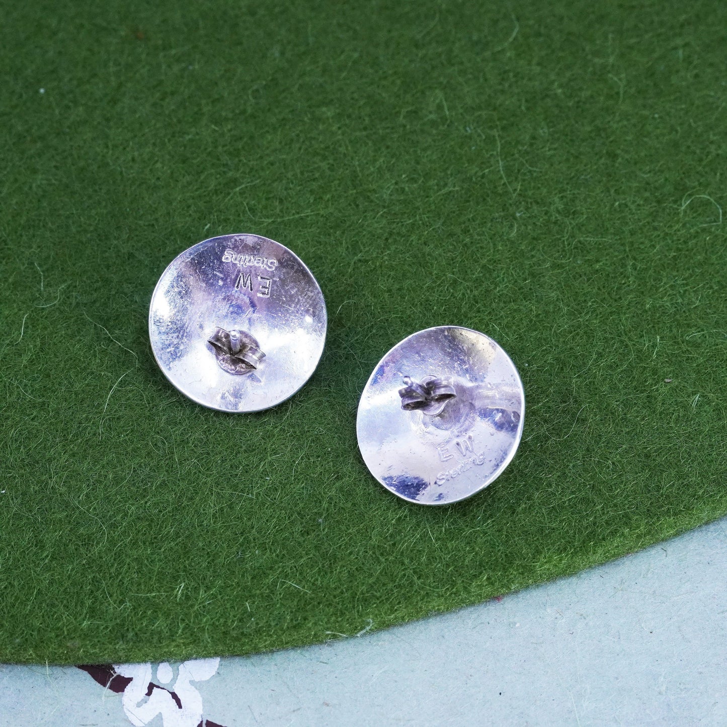 Native American Ernest Wood sterling silver 925 coral studs, handmade earrings