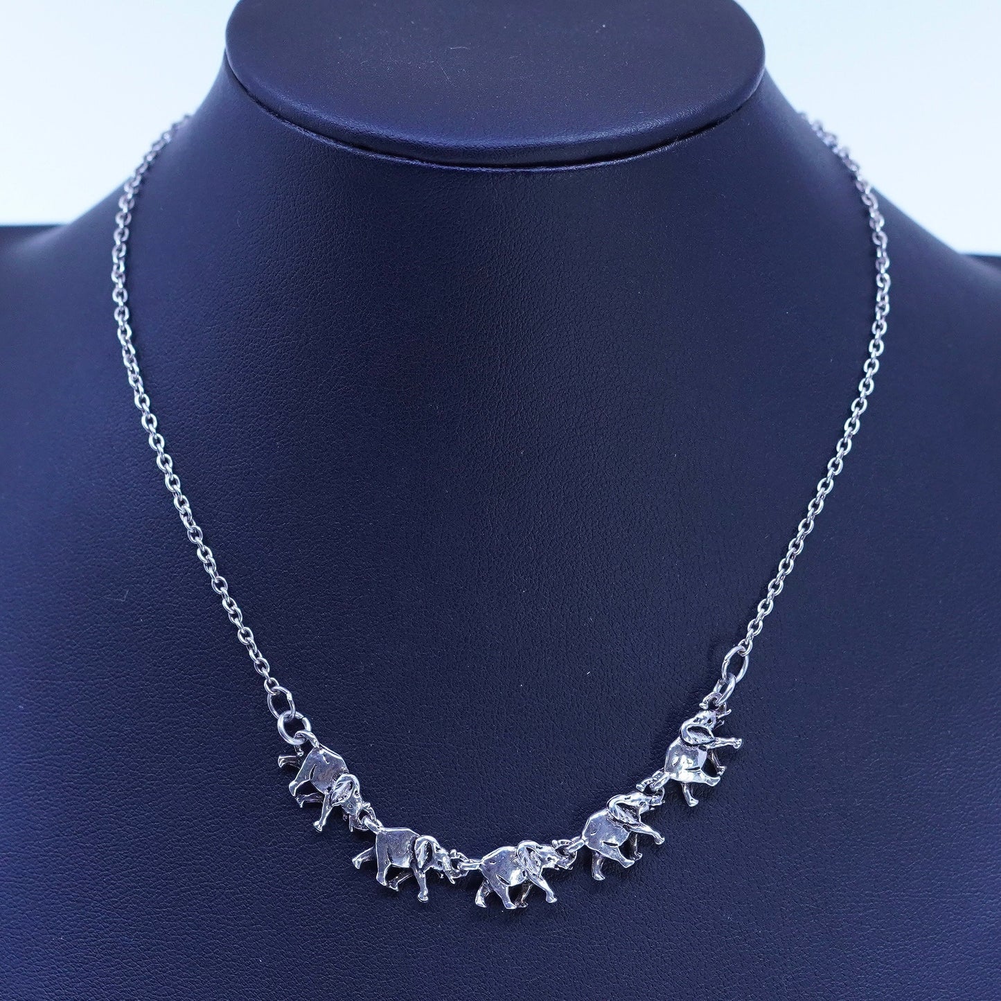 14”, Sterling 925 silver handmade circle chain necklace with elephant pendant