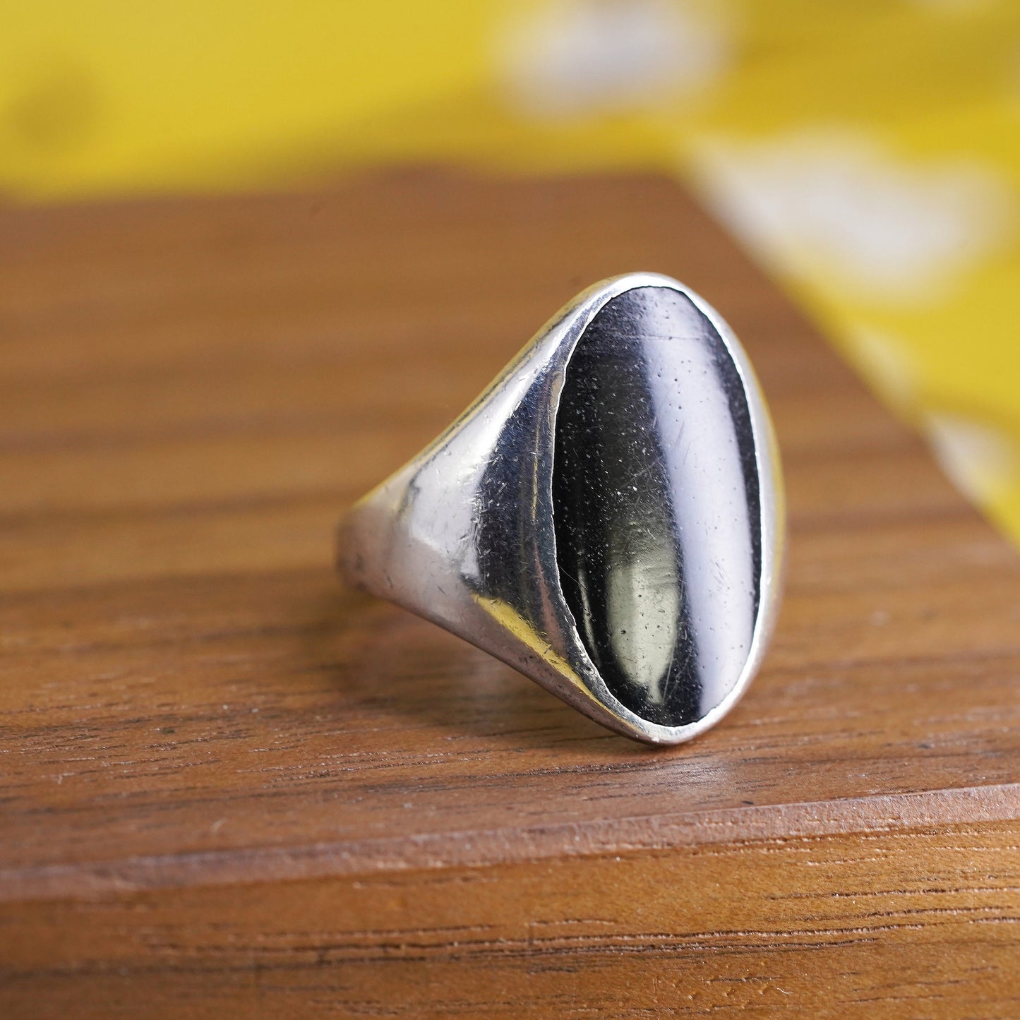 Size 4, modern southwestern Sterling 925 silver handmade ring with oval onyx