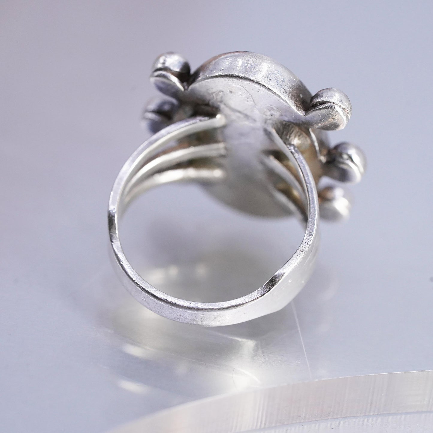 Size 8, 925 Sterling Silver Ocean Jasper Ring, Orbicular Jasper Cabochon Ring