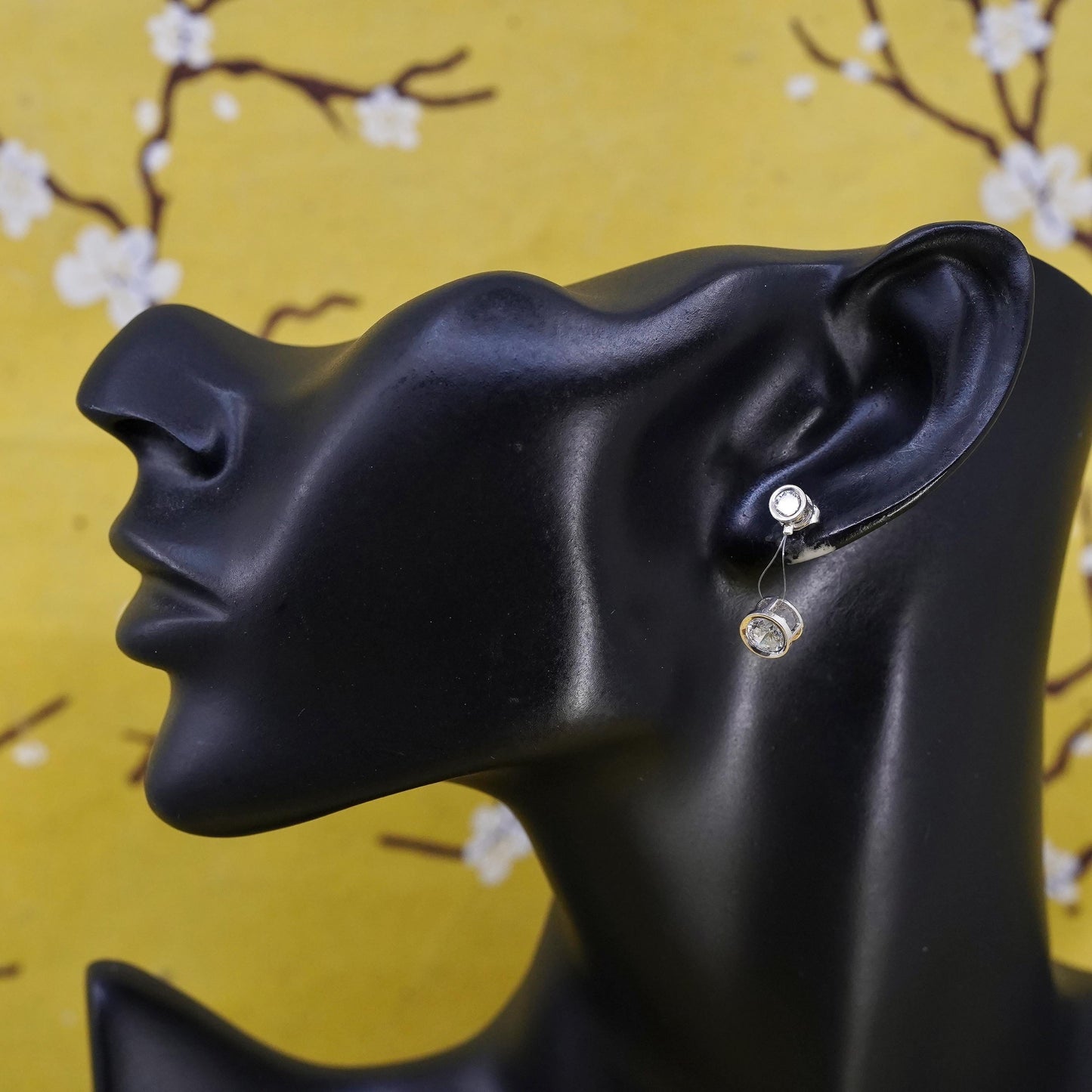Vintage Sterling 925 silver handmade earrings with CZ dangles