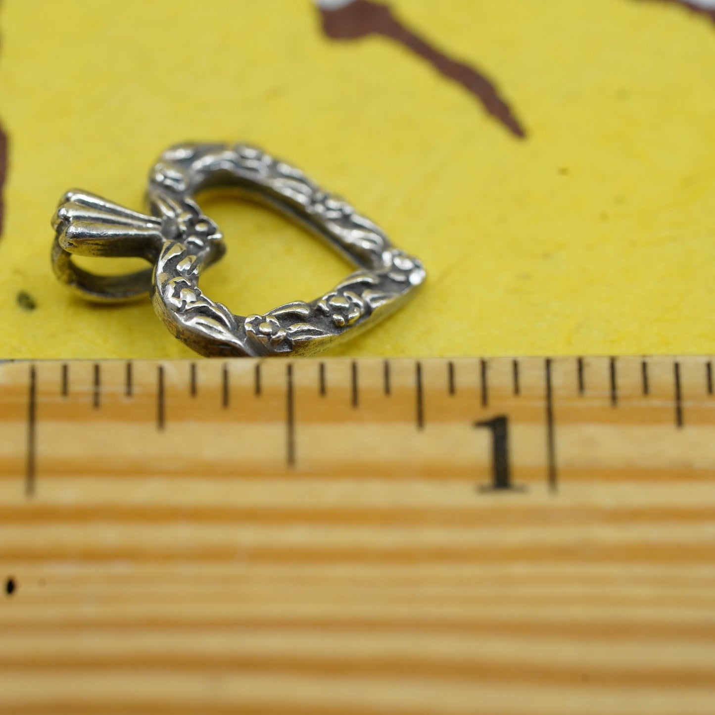 Vintage Sterling silver handmade pendant, 925 floral heart