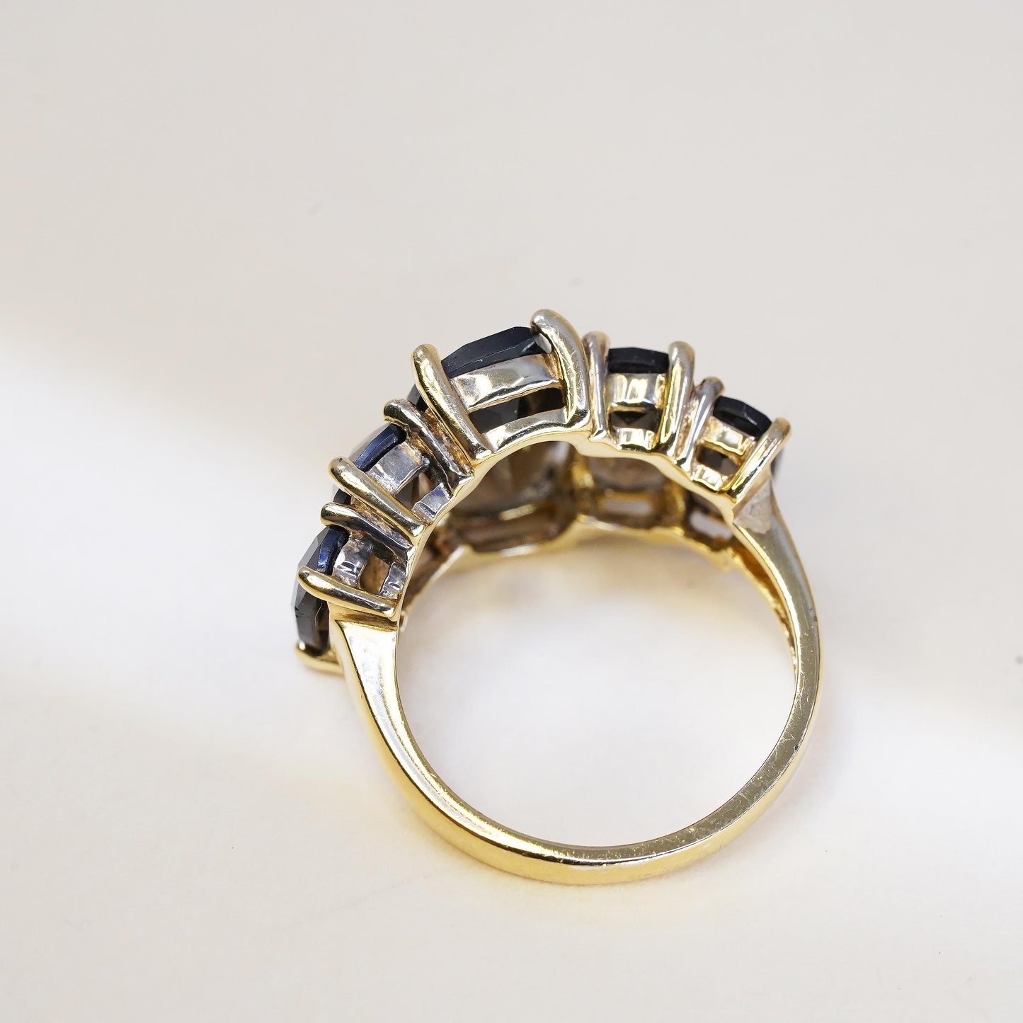 Size 6.25, Gold Plated 925 Sterling Silver Smoky Quartz Ring Cocktail Ring