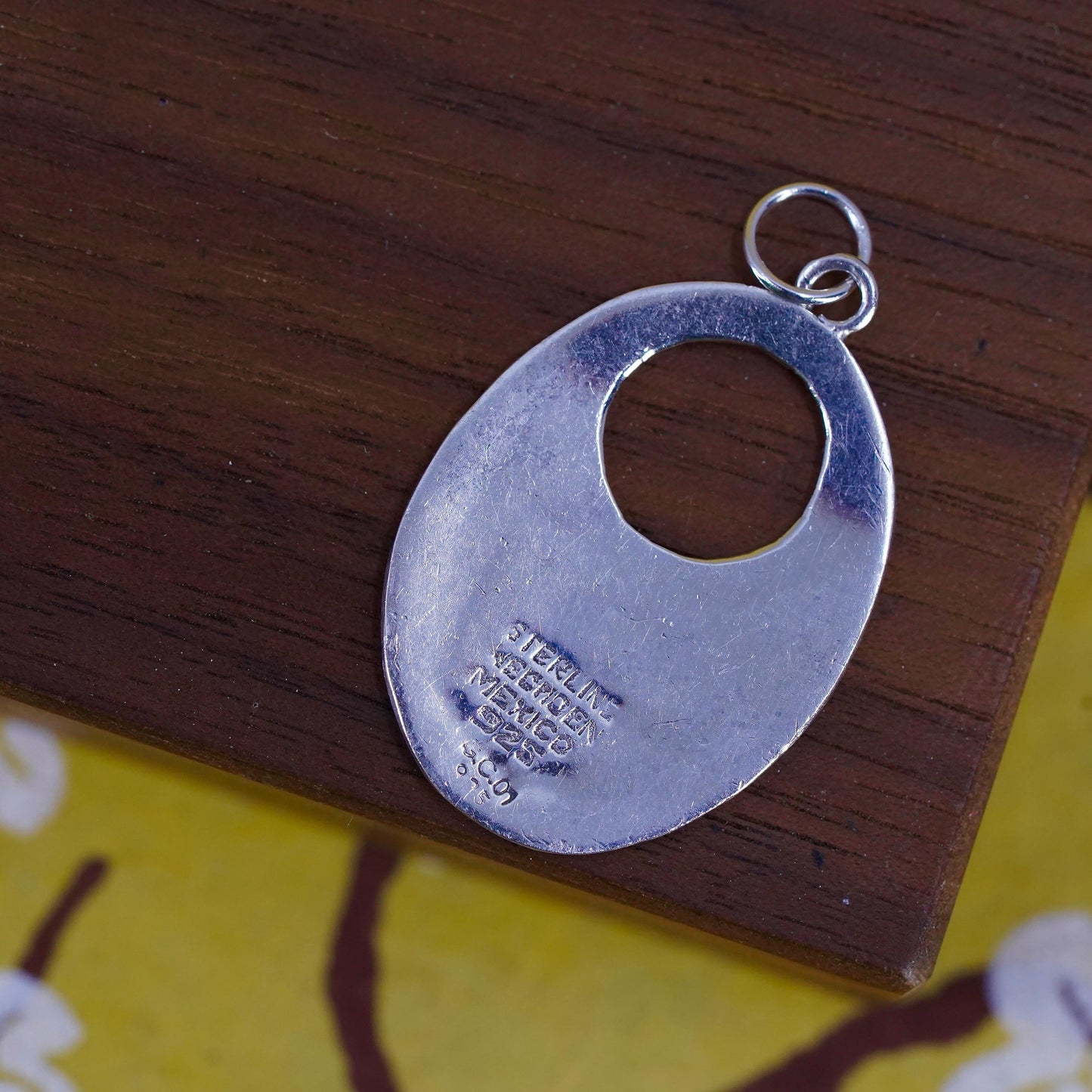 Vintage Sterling 925 silver handmade pendant with abalone inlay