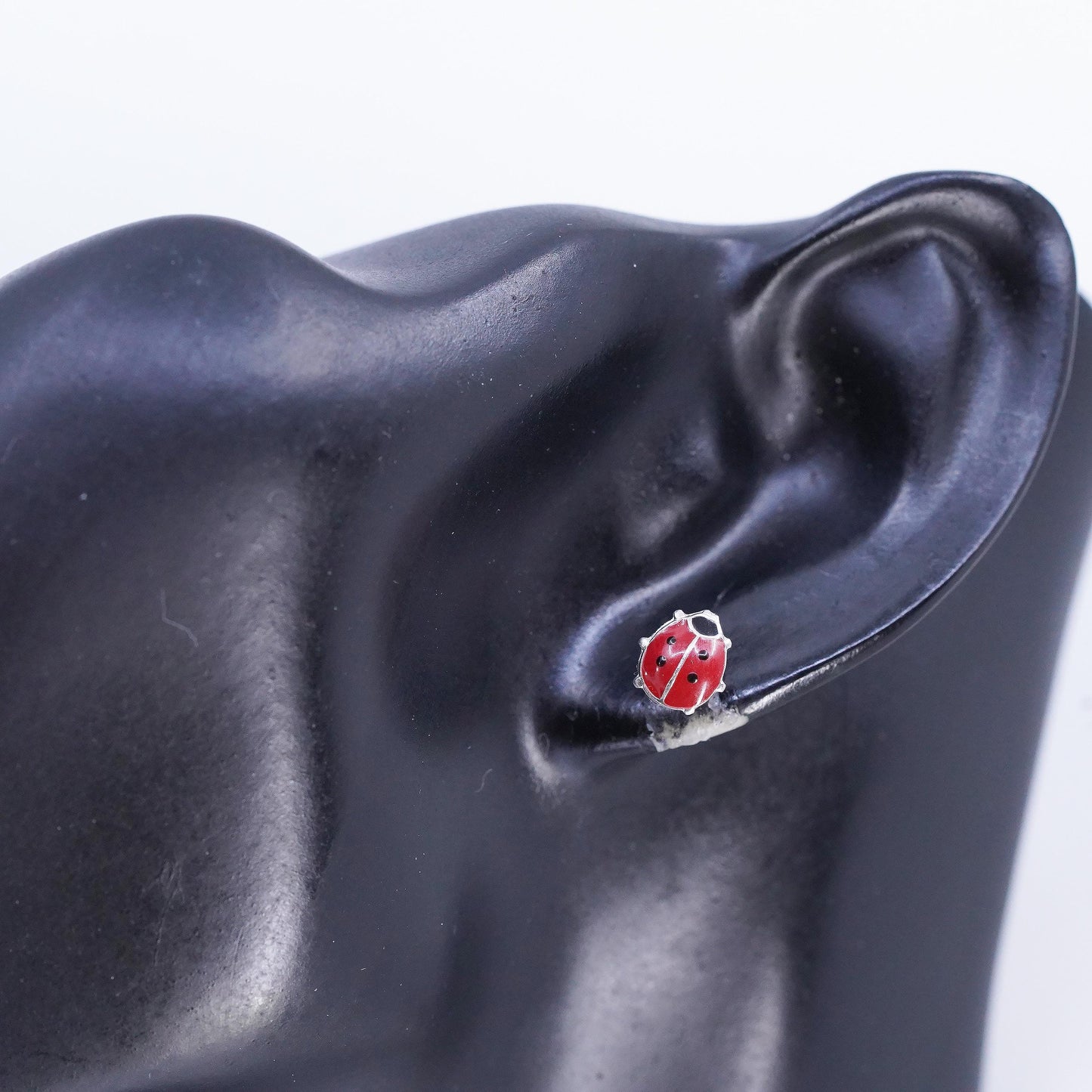 Vintage Sterling 925 silver enamel ladybug earrings, studs