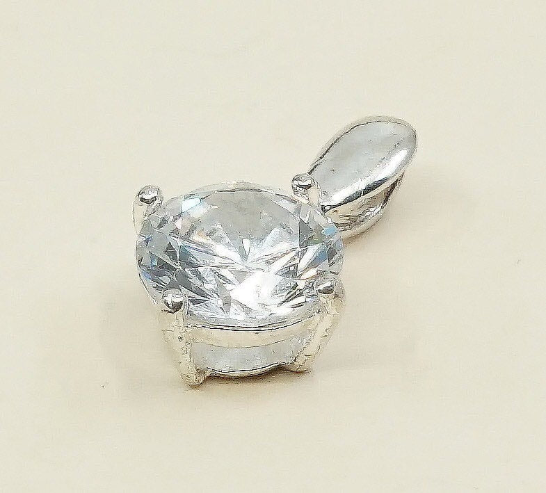 VTG sterling silver cz crystal pendant, 925 silver pendant, stamped 925