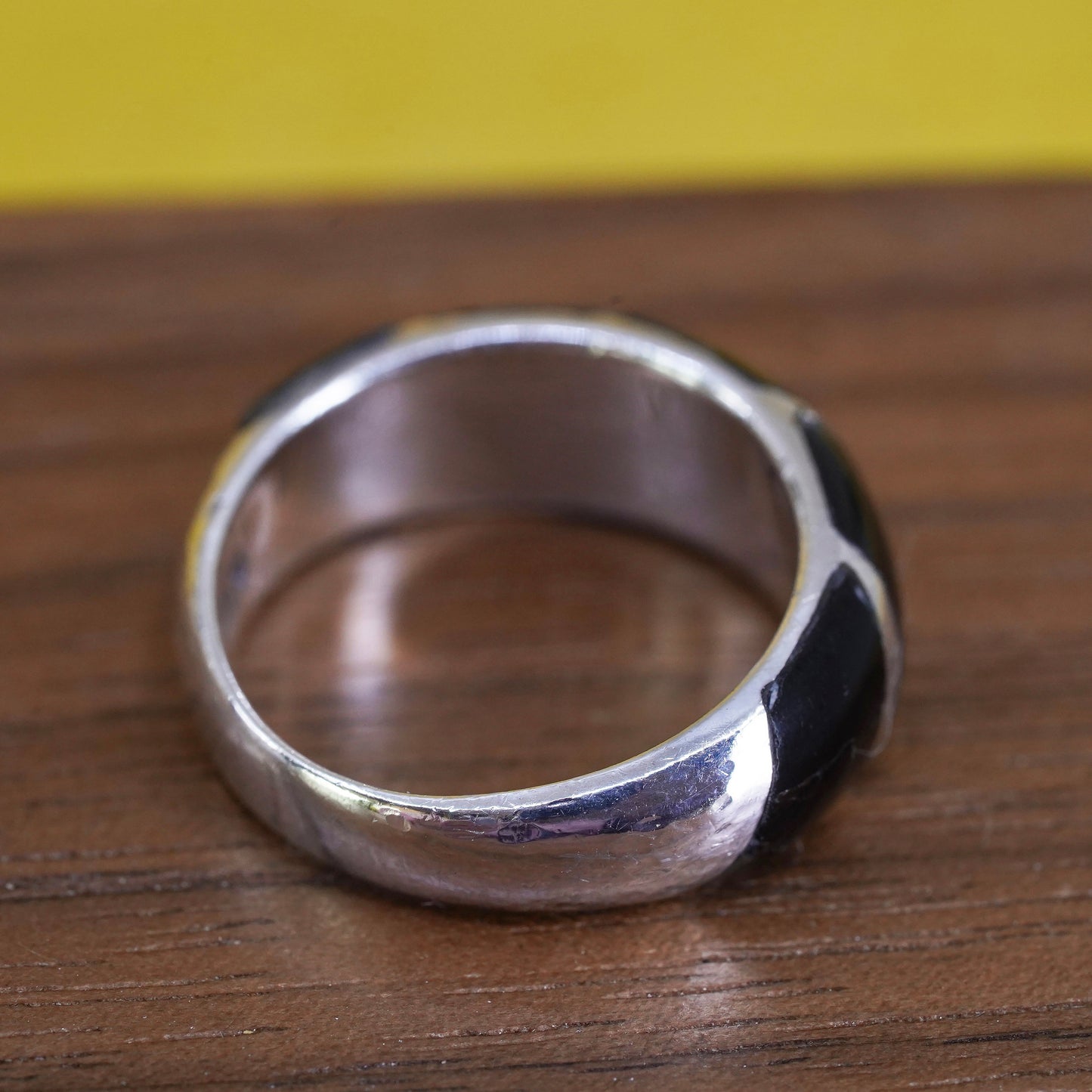 Size 5, vintage Sterling 926 silver handmade ring band with obsidian