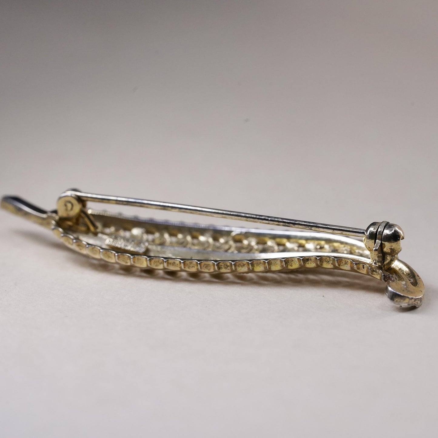 Germany vermeil gold Sterling silver brooch, 925 filigree leaf pin marcasite