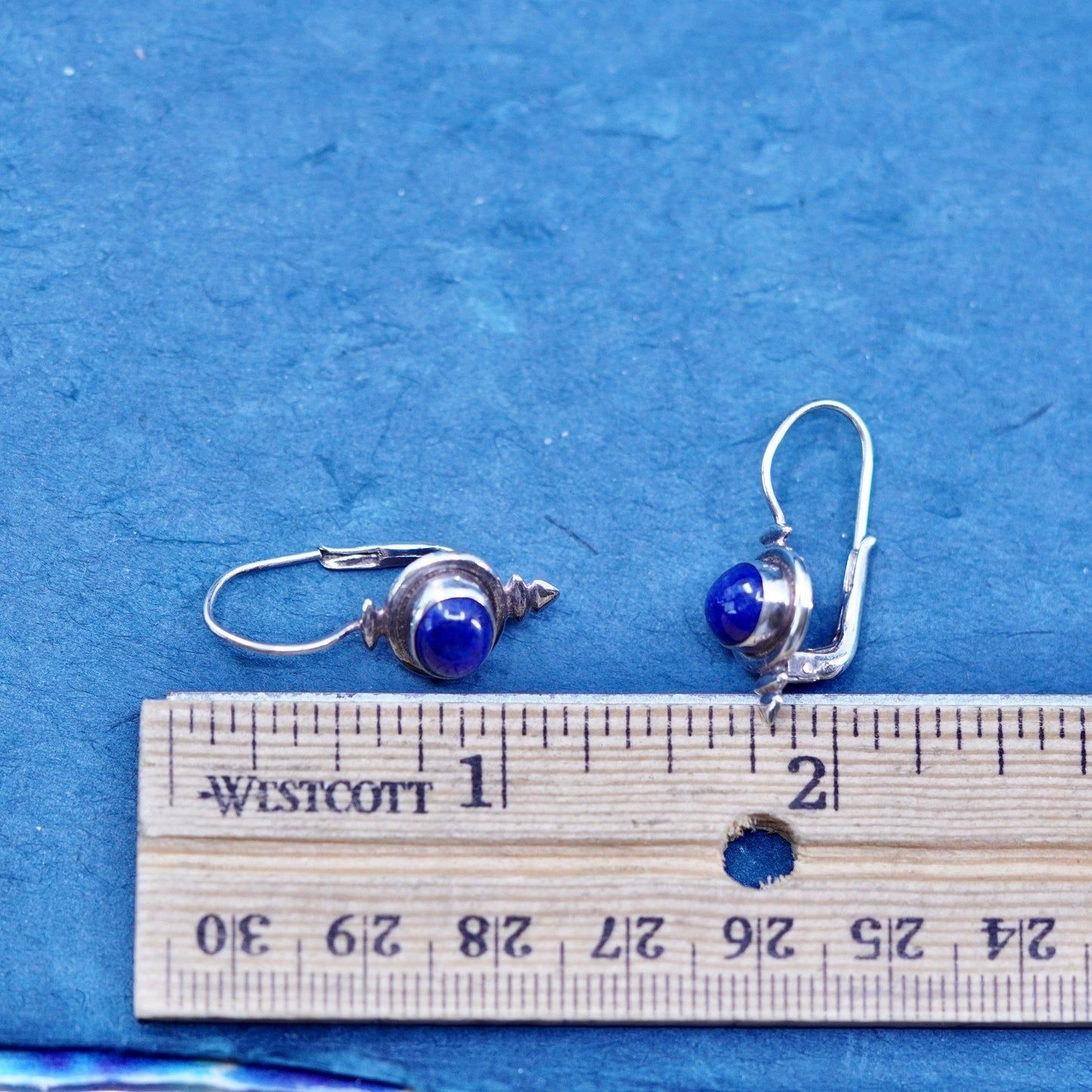 Vintage Sterling 925 silver handmade earrings with oval lapis lazuli