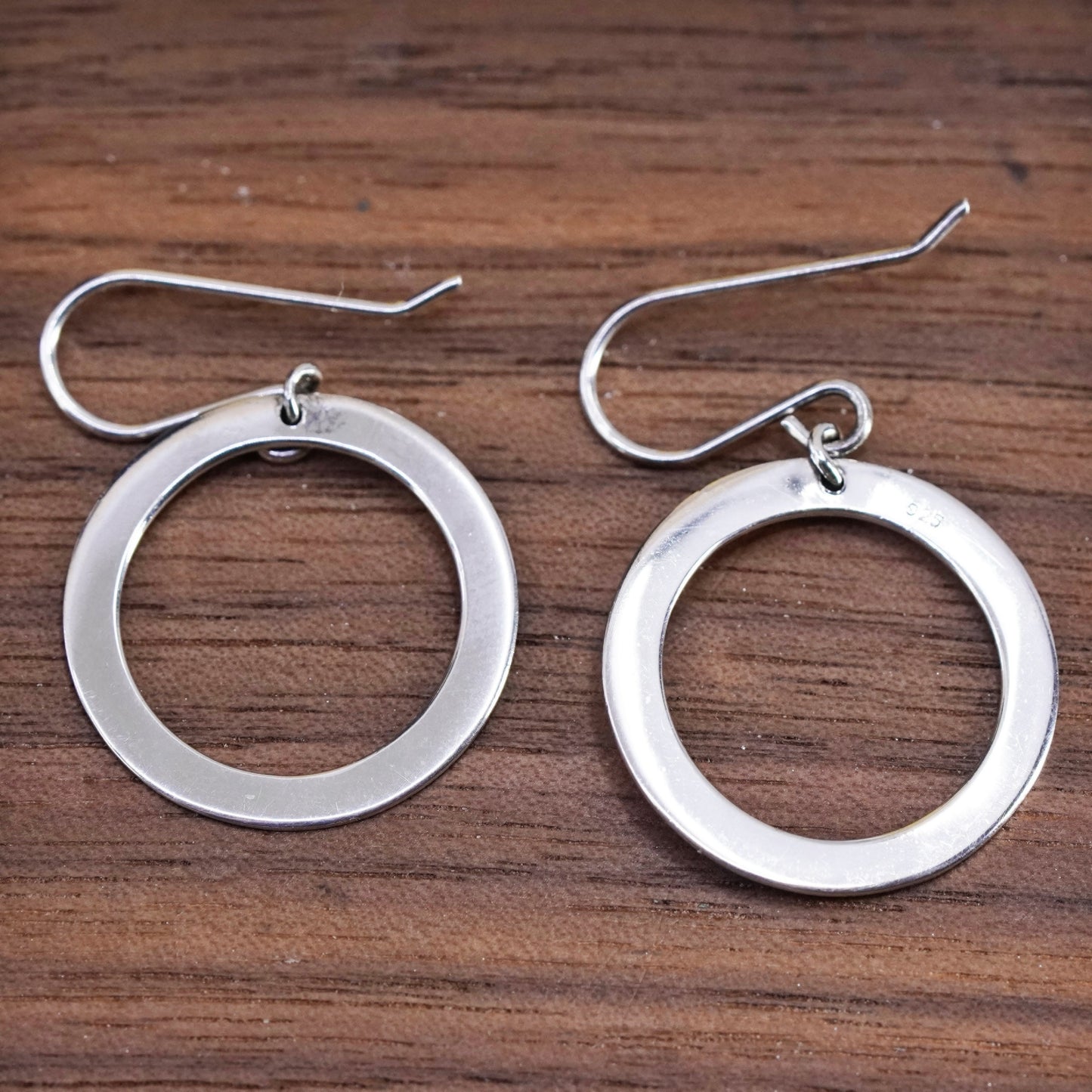 Vintage Sterling silver handmade earrings, 925 circles dangle