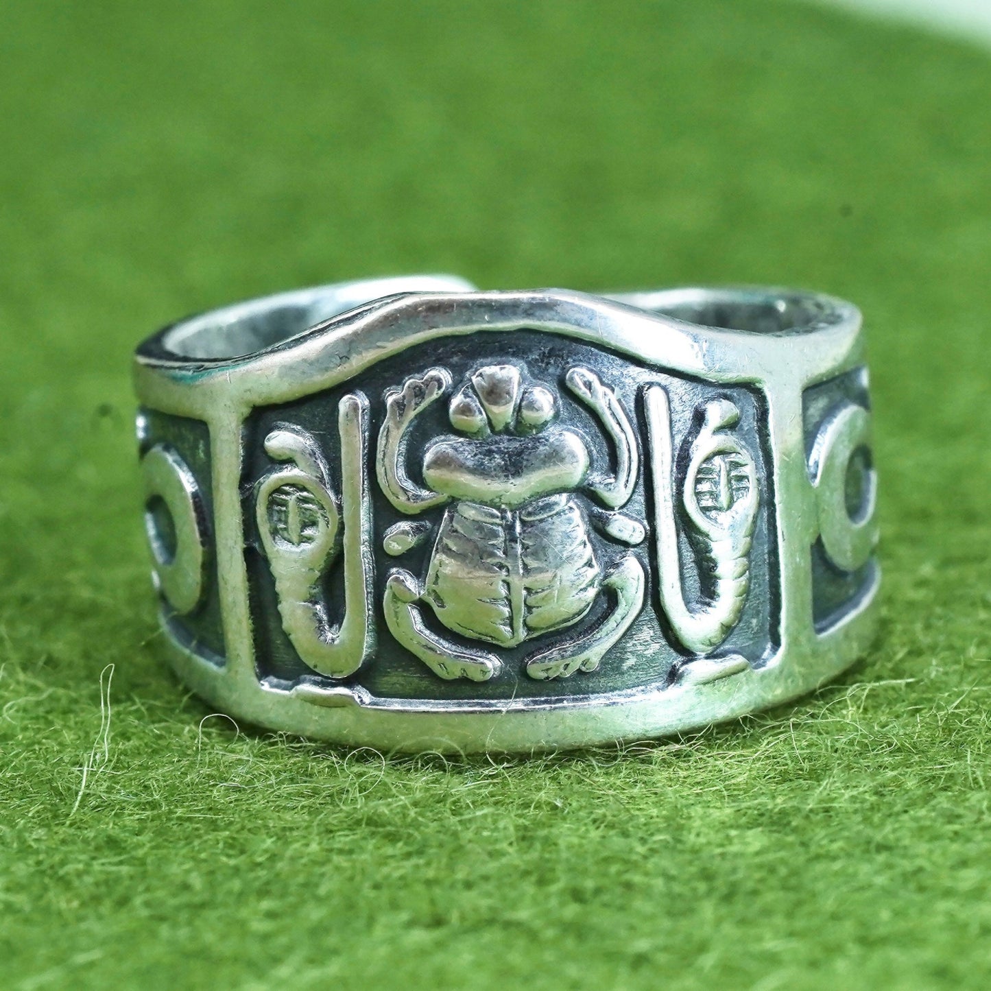 Size adjustable, Sterling silver 925 ring band, ankh Egyptian Beetles Scarabs