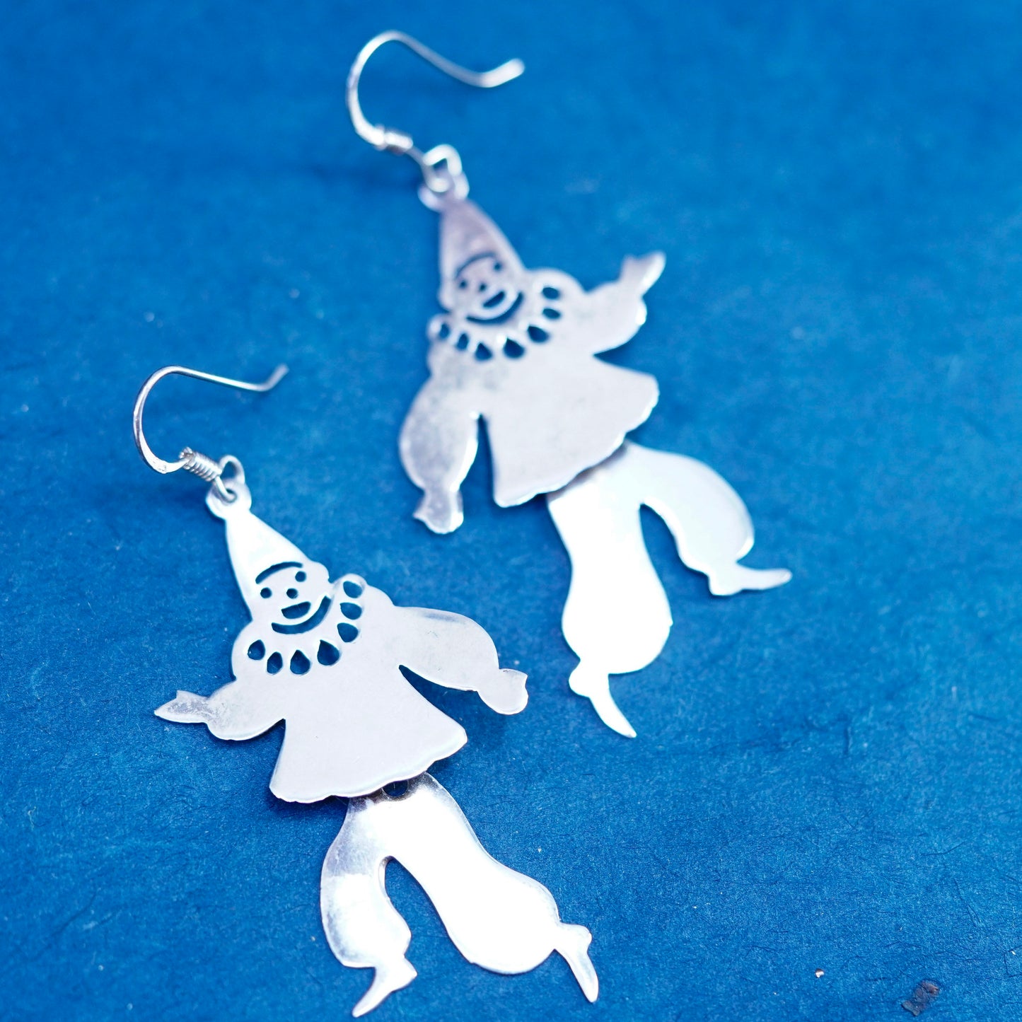 sterling silver handmade earrings, 925 dancing clowns drop with movable waist