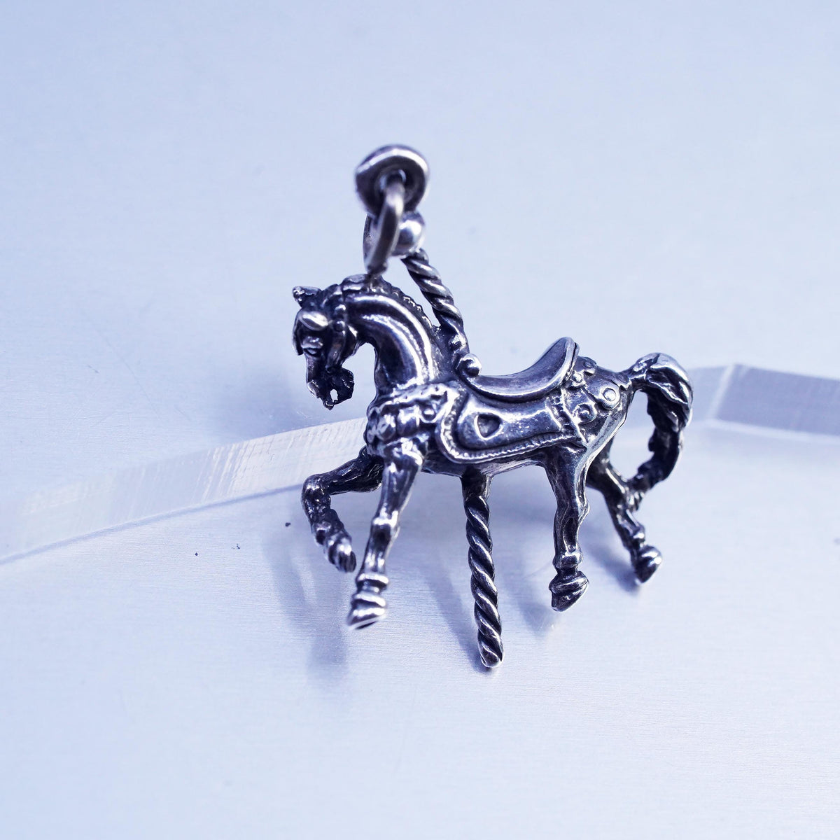 VTG Sterling Silver 925 Carousel Horse Charm Pendant, Merry Go Amusement Park