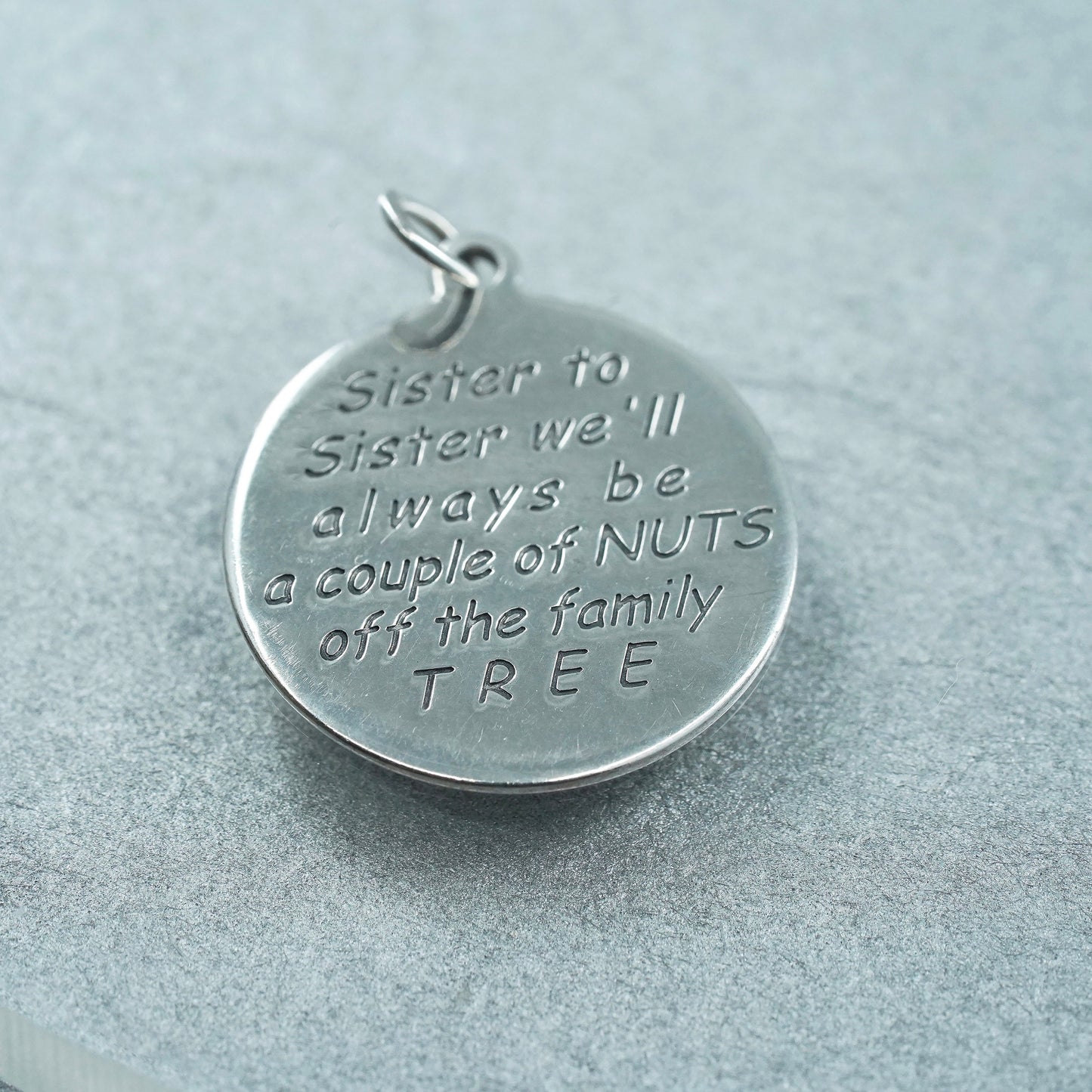 Sterling 925 silver charm, “sister to sister couple of Nuts off the family tree