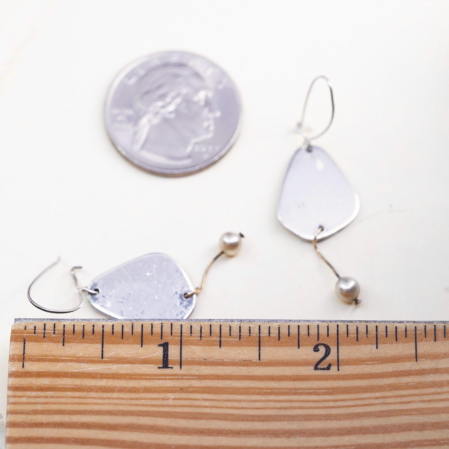 Vintage sterling silver 925 handmade tag earrings with pearl dangles
