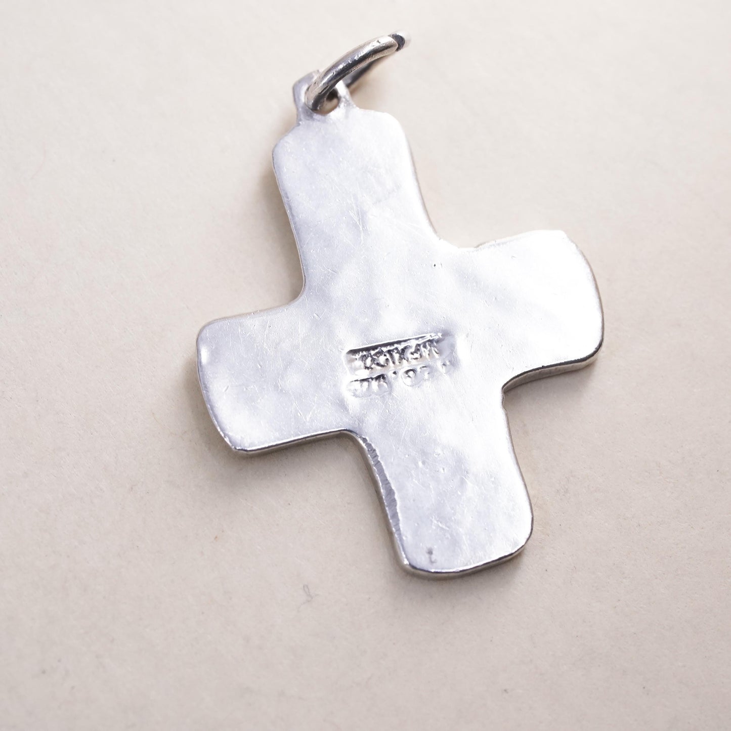 Vintage handmade Sterling silver pendant, 925 cross charm with rose flower