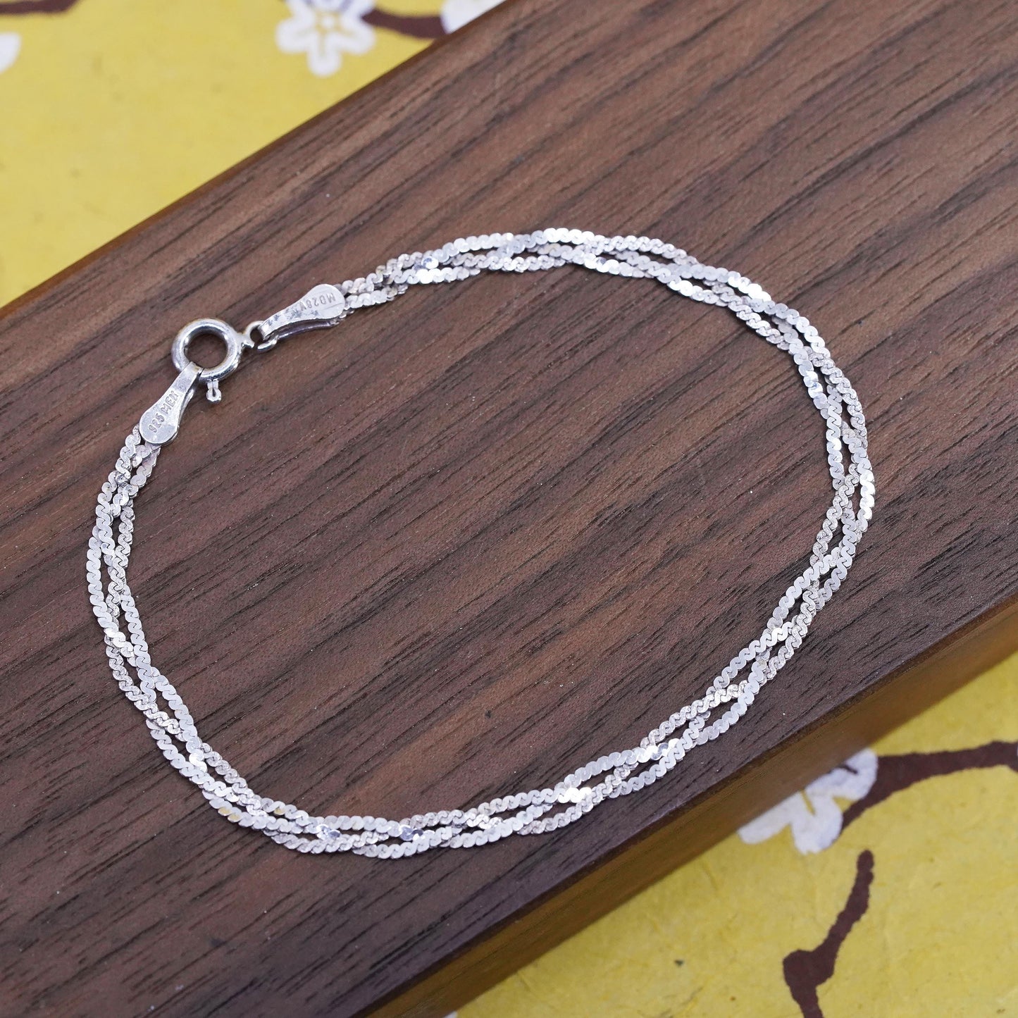 7" Mexican Sterling silver braided woven s link bracelet, 3 strands 925 chain