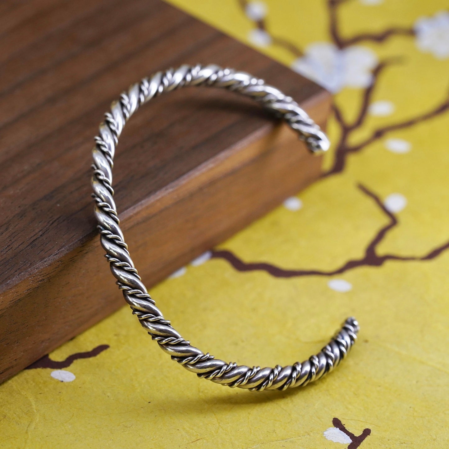 6.25”, Vintage Sterling silver handmade bracelet, 925 twisted cable cuff