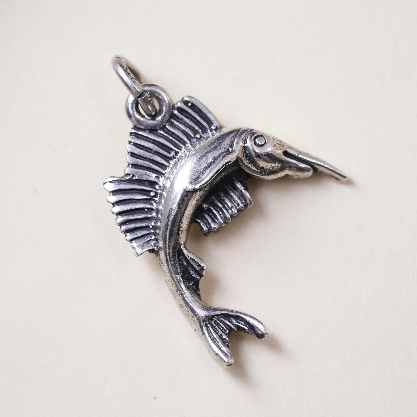 Vintage sterling silver handmade pendant, 925 charm swordfish