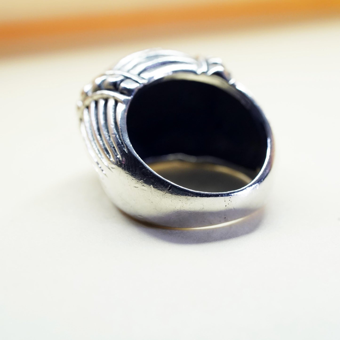 Size 6.75, sterling silver ribbed ring, southwestern 925 silver statement band,
