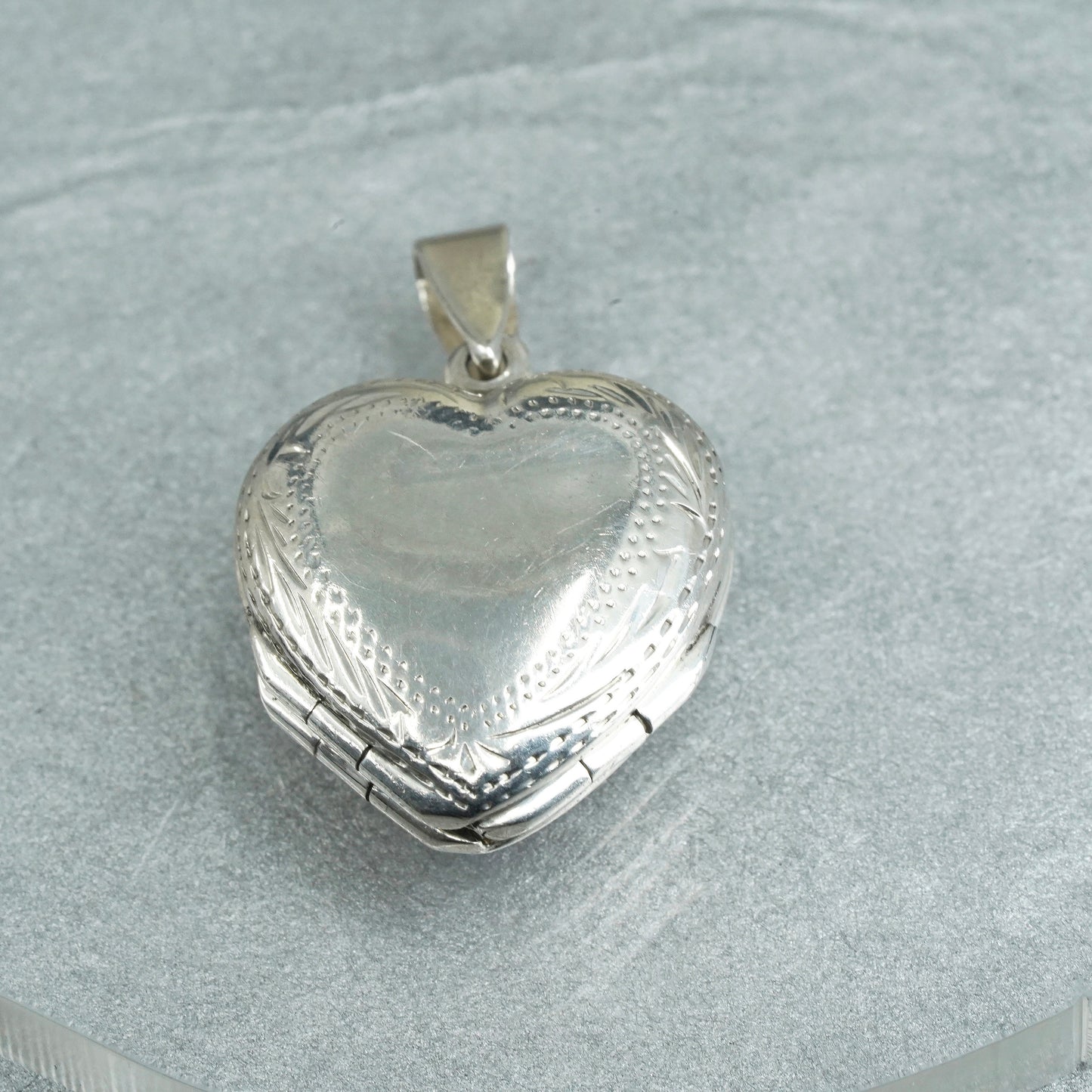 vintage Sterling silver handmade charm, textured 925 heart 4 photos locket
